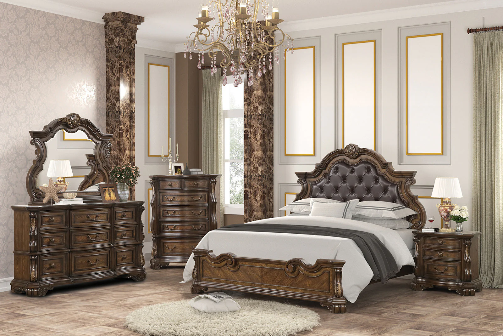 Leovanni Dark Brown Eastern King w/ Bombay Headboard Design - Image 7