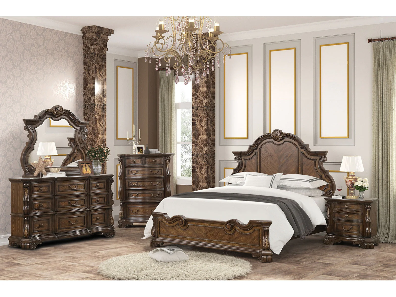 Leovanni Dark Brown Queen 5 Piece Bedroom Set w/Chest
