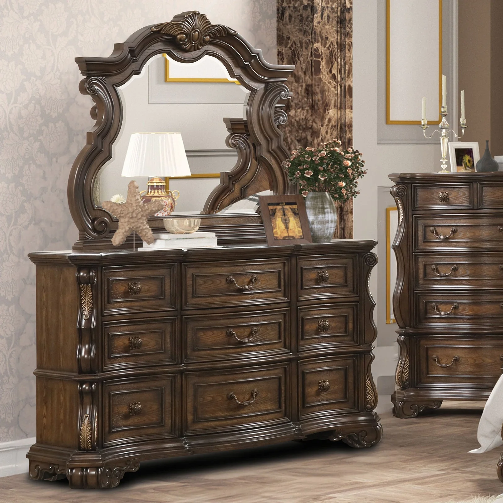 Leovanni Dark Brown Queen Full 5 Piece Bedroom Set w/2 Nightstands - Image 5