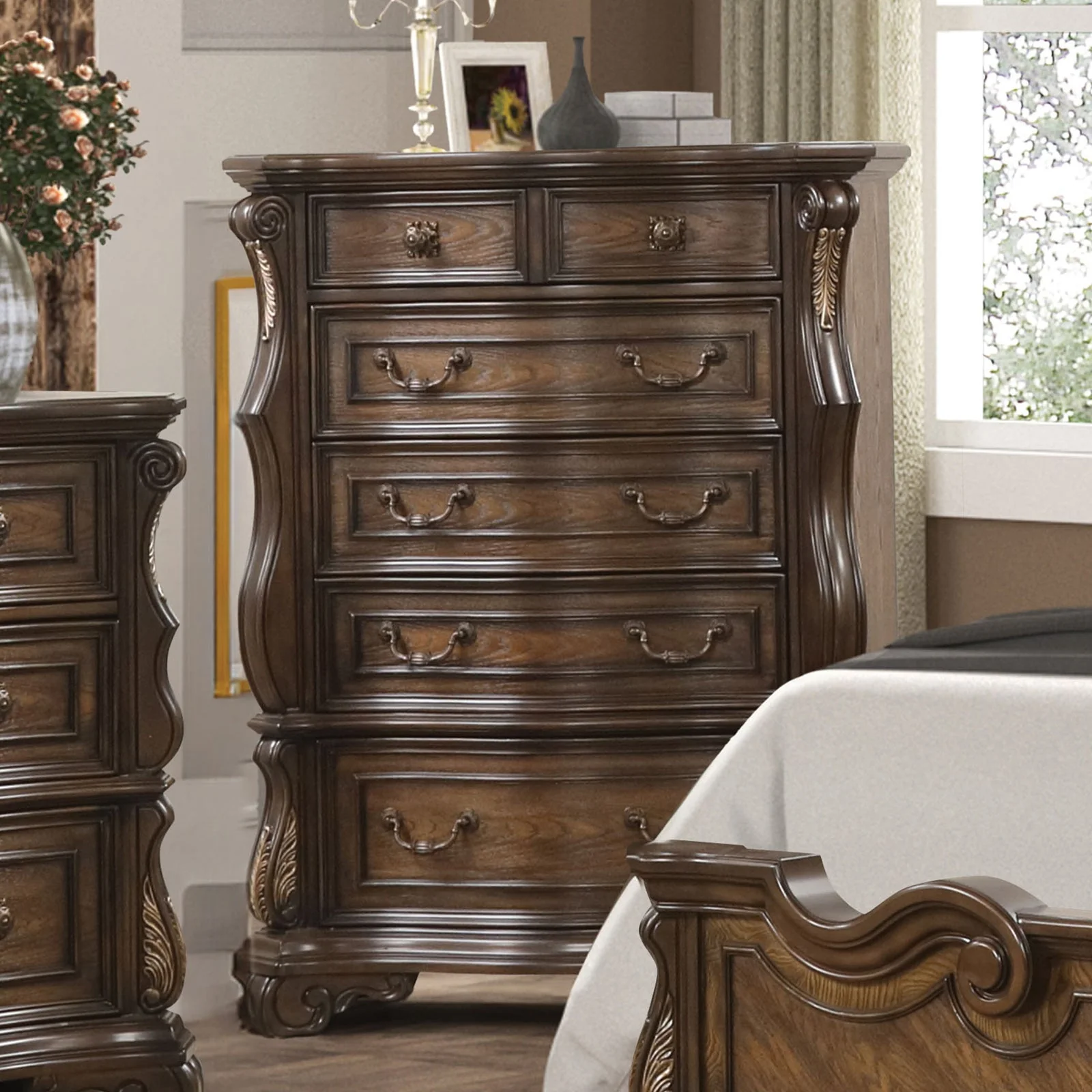 Leovanni Dark Brown Queen Full 5 Piece Bedroom Set w/Chest - Image 3