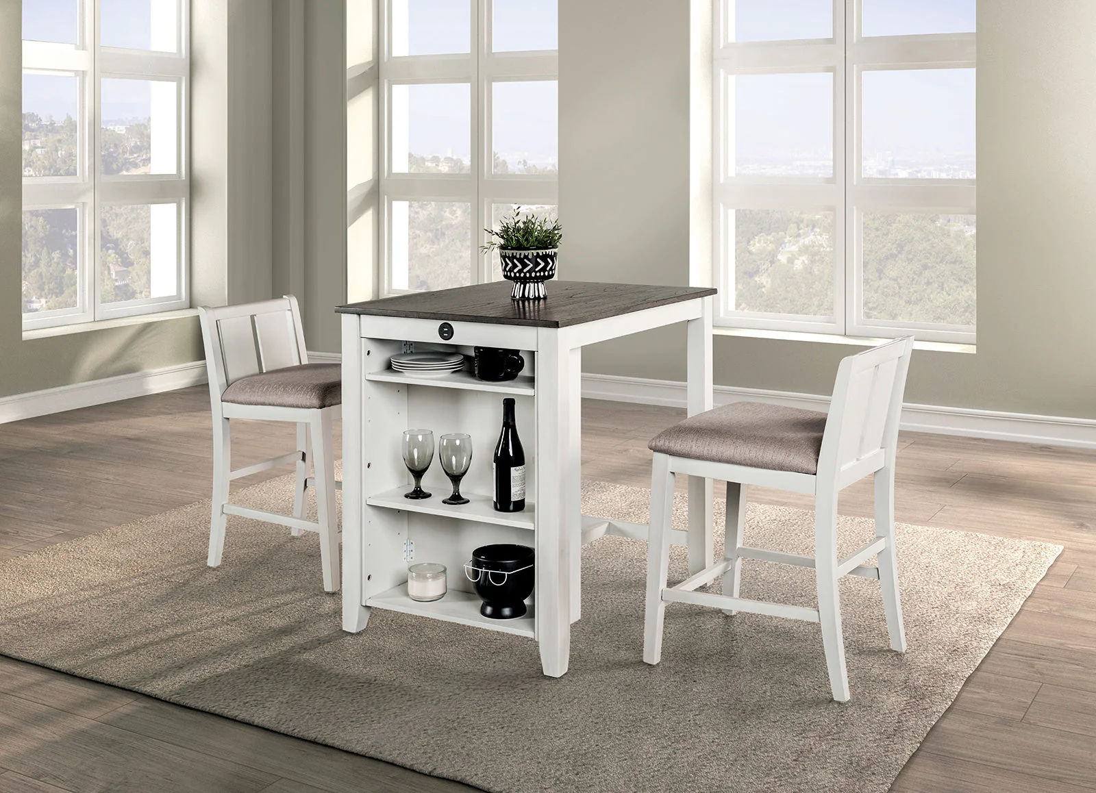 Lescles White/Gray 3 Pc. Counter Height Set - Image 3