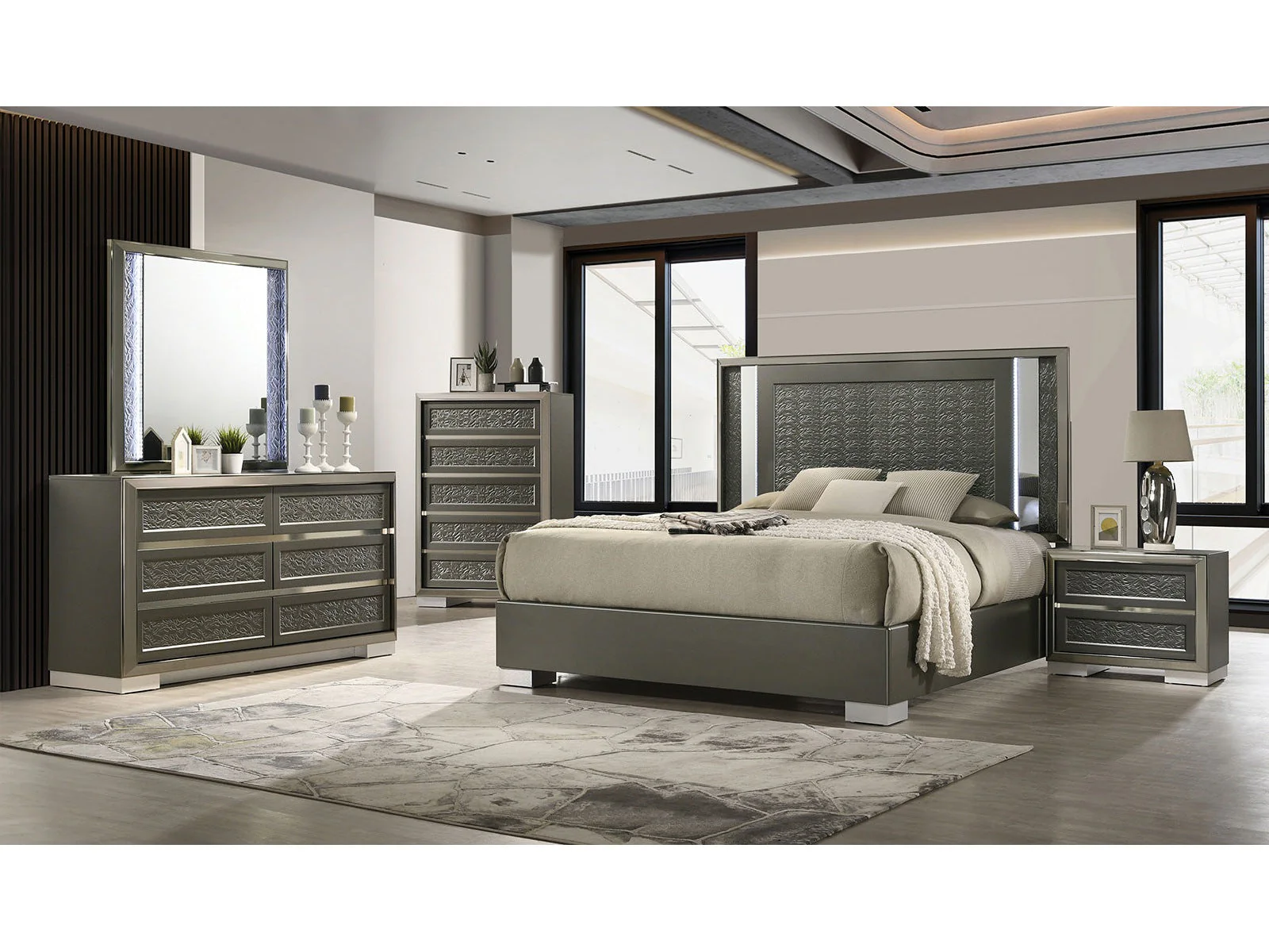 Leyland Dark Gray Queen 5 Piece Bedroom Set w/2 Nightstands