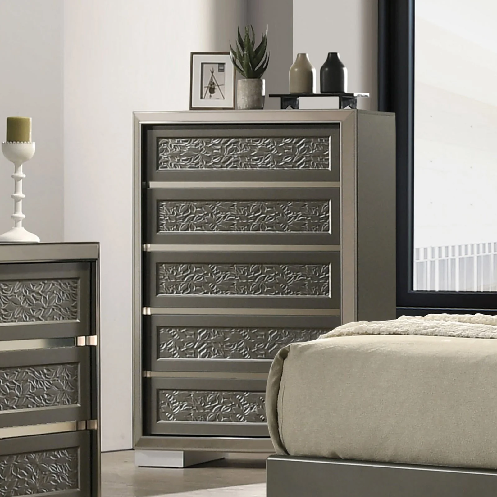 Leyland Dark Gray Queen 5 Piece Bedroom Set w/Chest - Image 3