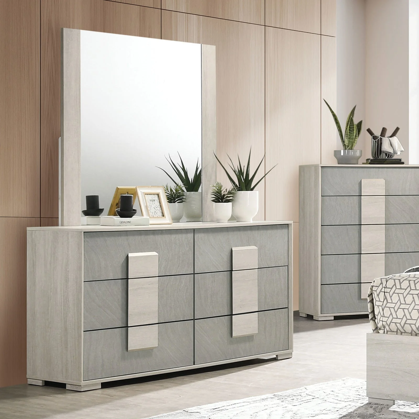 Lincolt Whitewash/Stone Gray Queen 5 Piece Bedroom Set w/2 Nightstands - Image 3