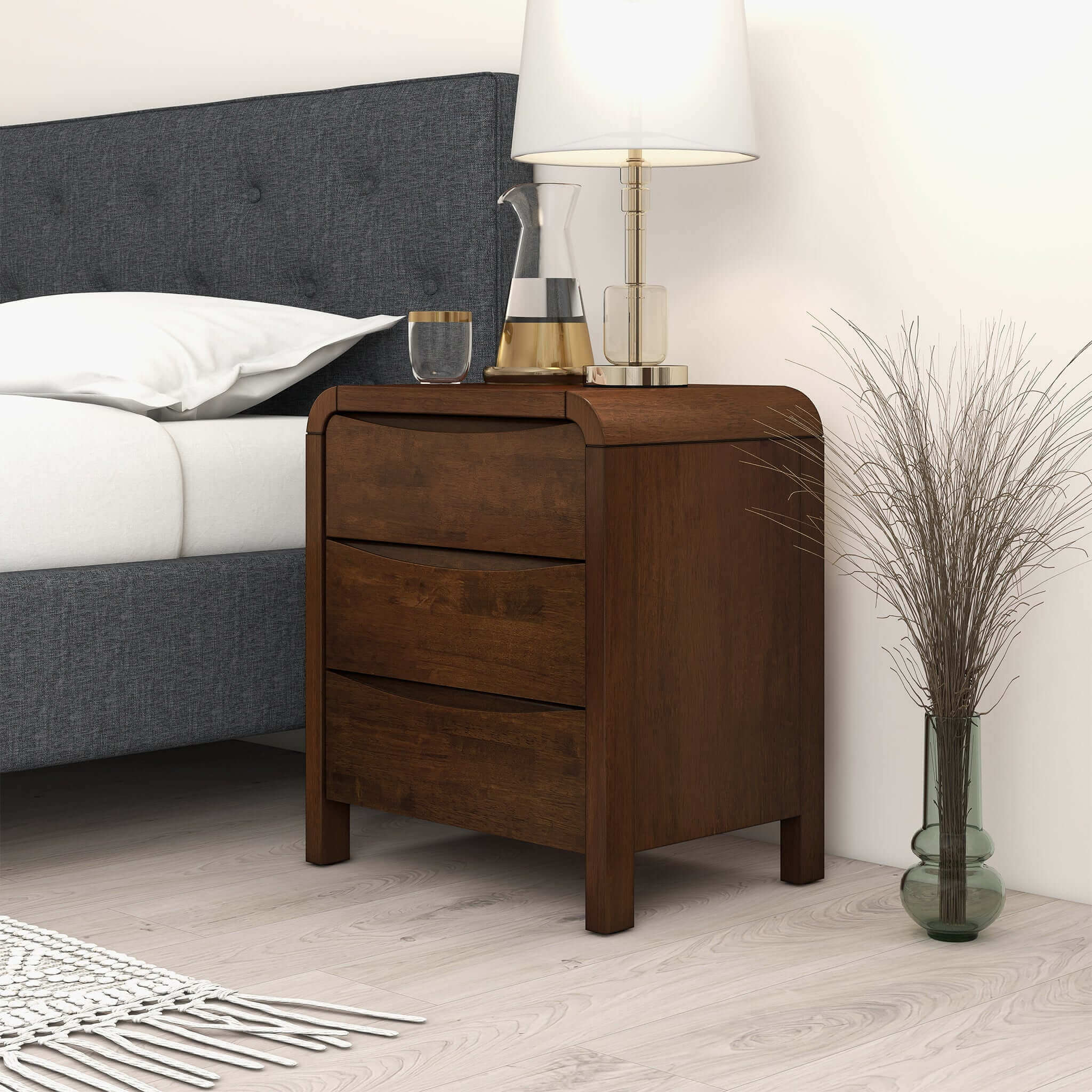 Lionel Mid Century Modern Solid Wood Nightstand 3-Drawer Bed Side Table - Image 2