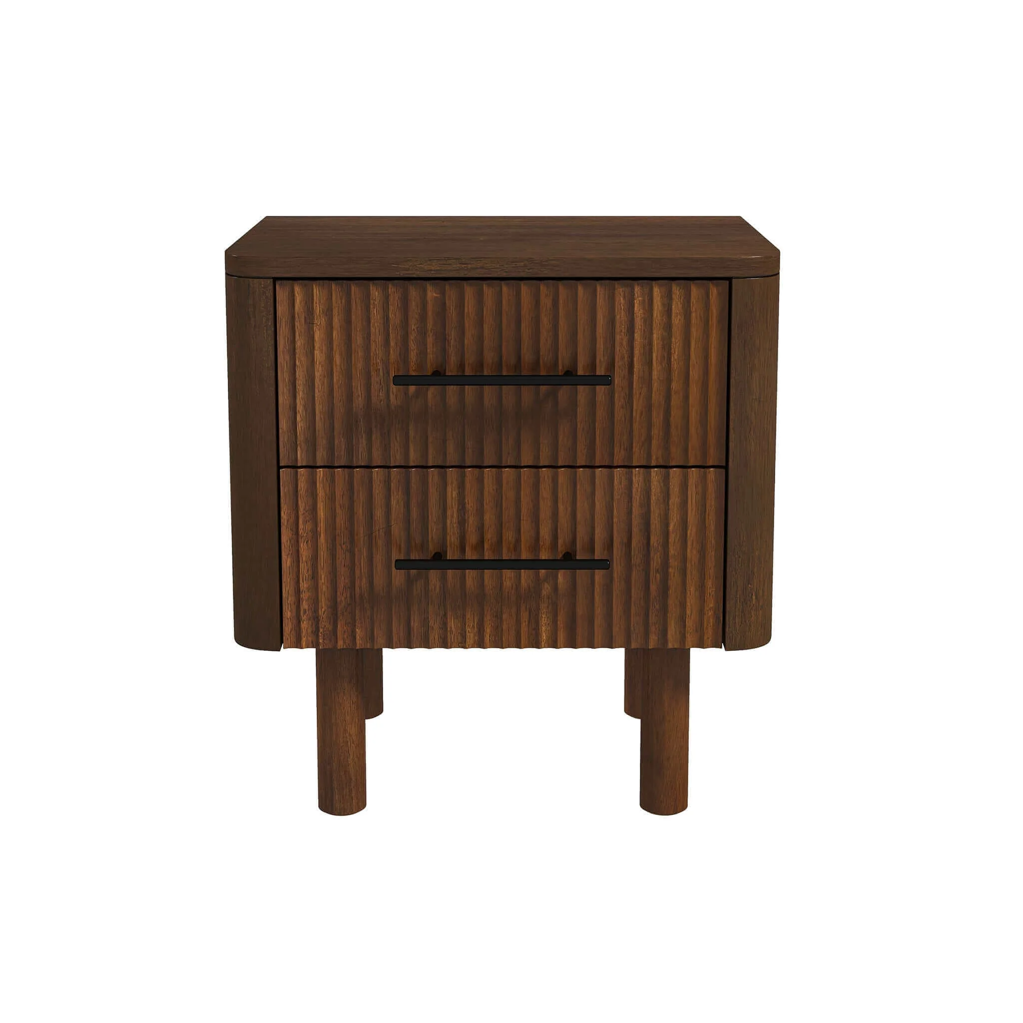 Logan Mid Century Modern Walnut Nightstand Bed Side Tables With 2 Drawers - Image 2