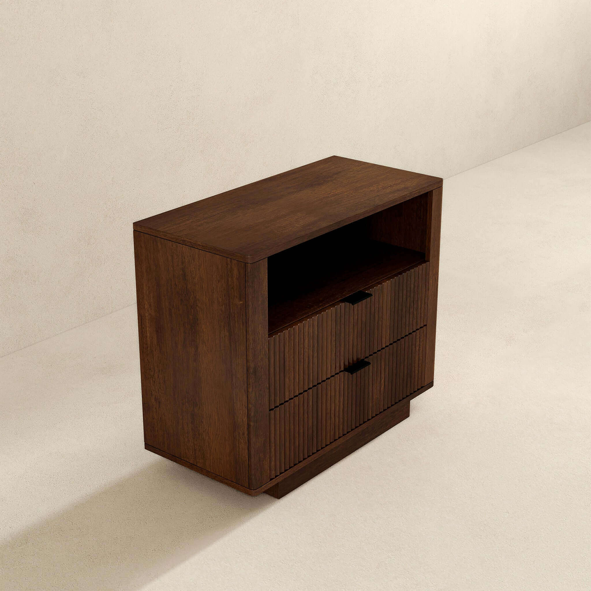 Lola Mid Century Modern Walnut Nightstand 2-Drawer Bed Side Table - Image 5