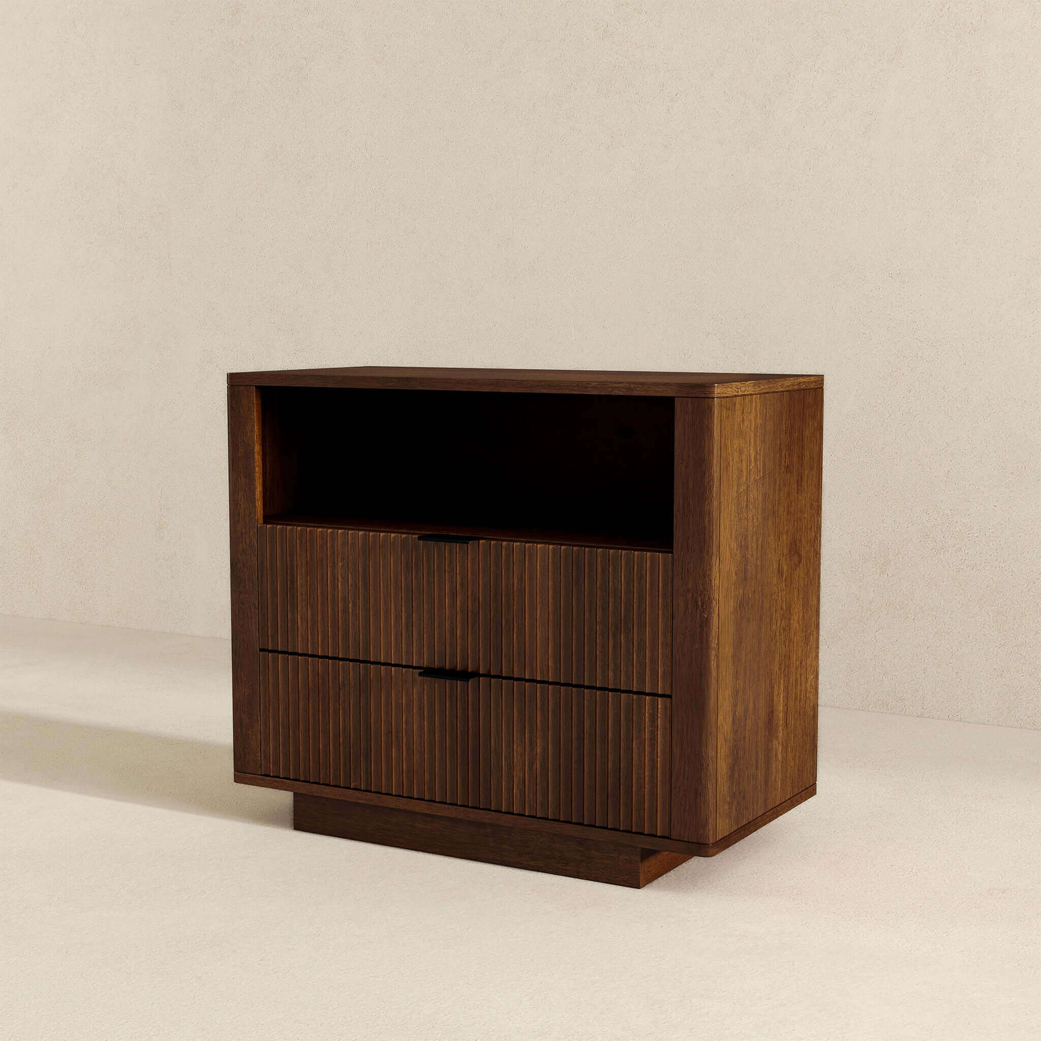 Lola Mid Century Modern Walnut Nightstand 2-Drawer Bed Side Table - Image 6