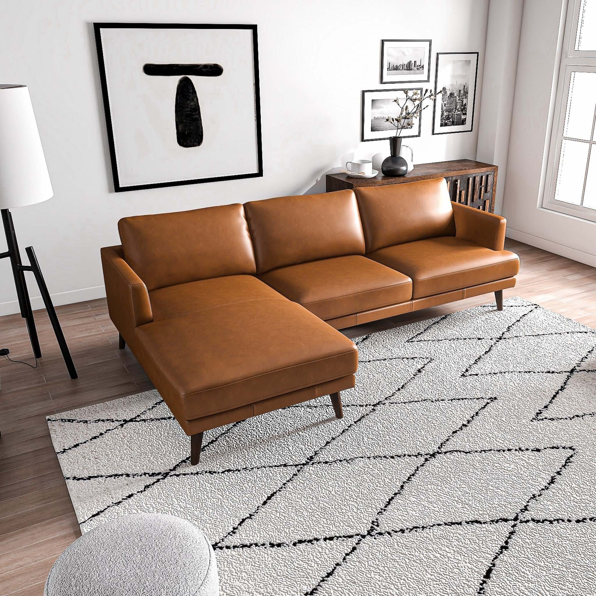 Lore L-Shaped Genuine Leather Sectional In Tan Left Facing - Image 4