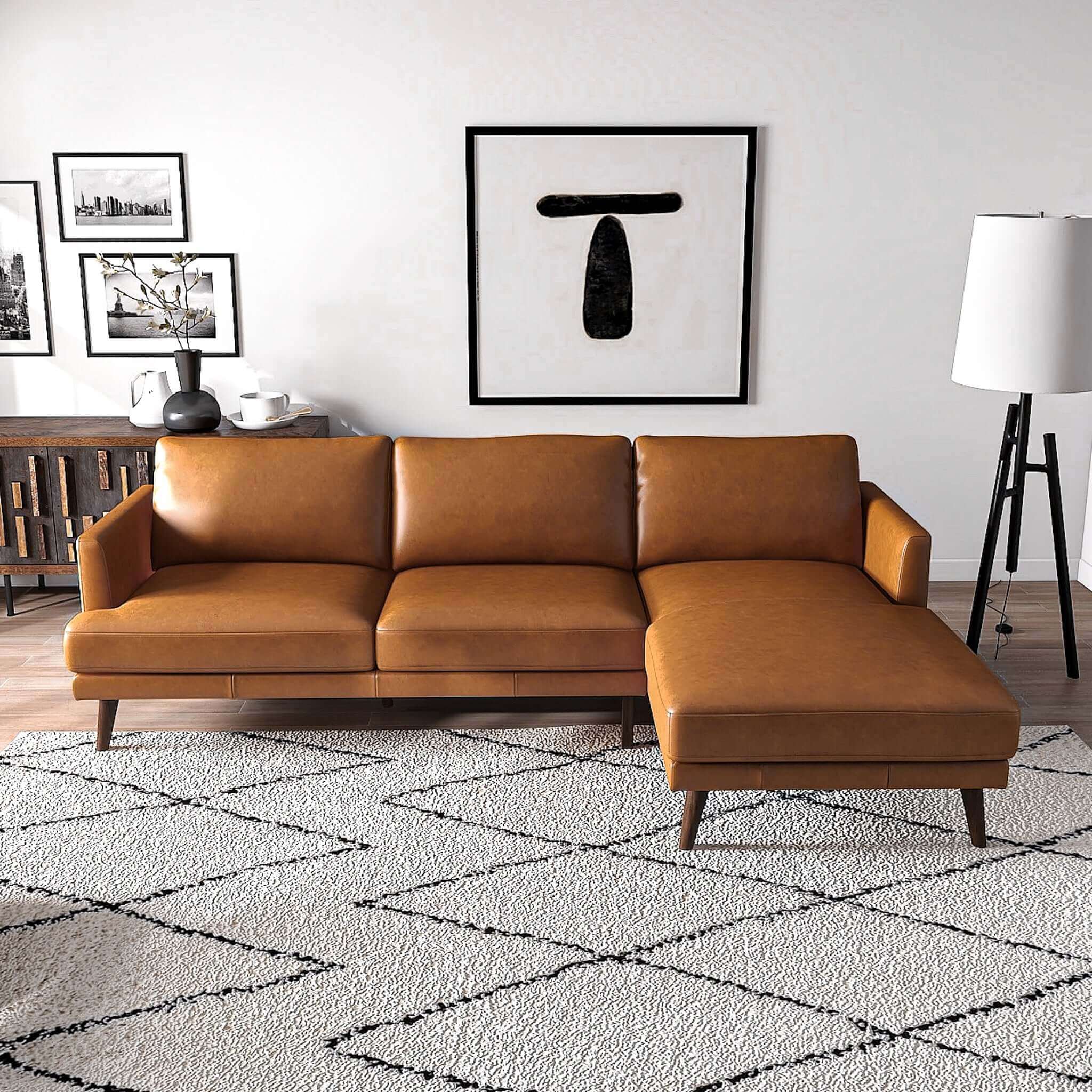 Lore  L-Shaped Genuine Leather Sectional In Tan Right Facing - Image 2
