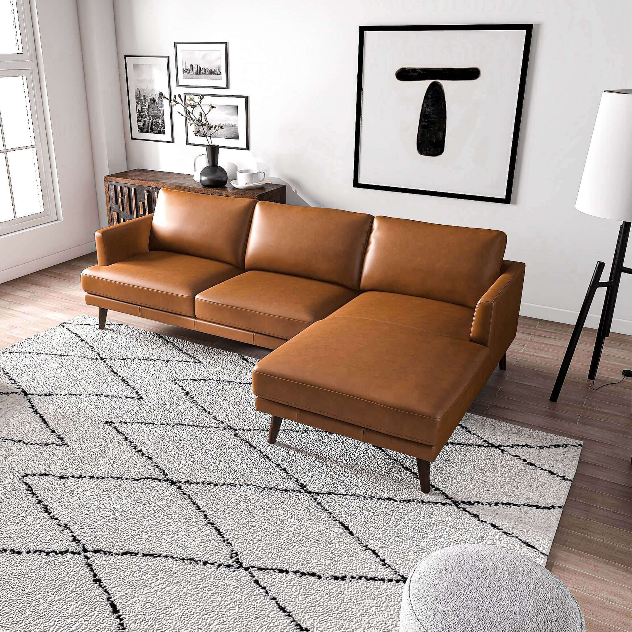 Lore  L-Shaped Genuine Leather Sectional In Tan Right Facing - Image 4