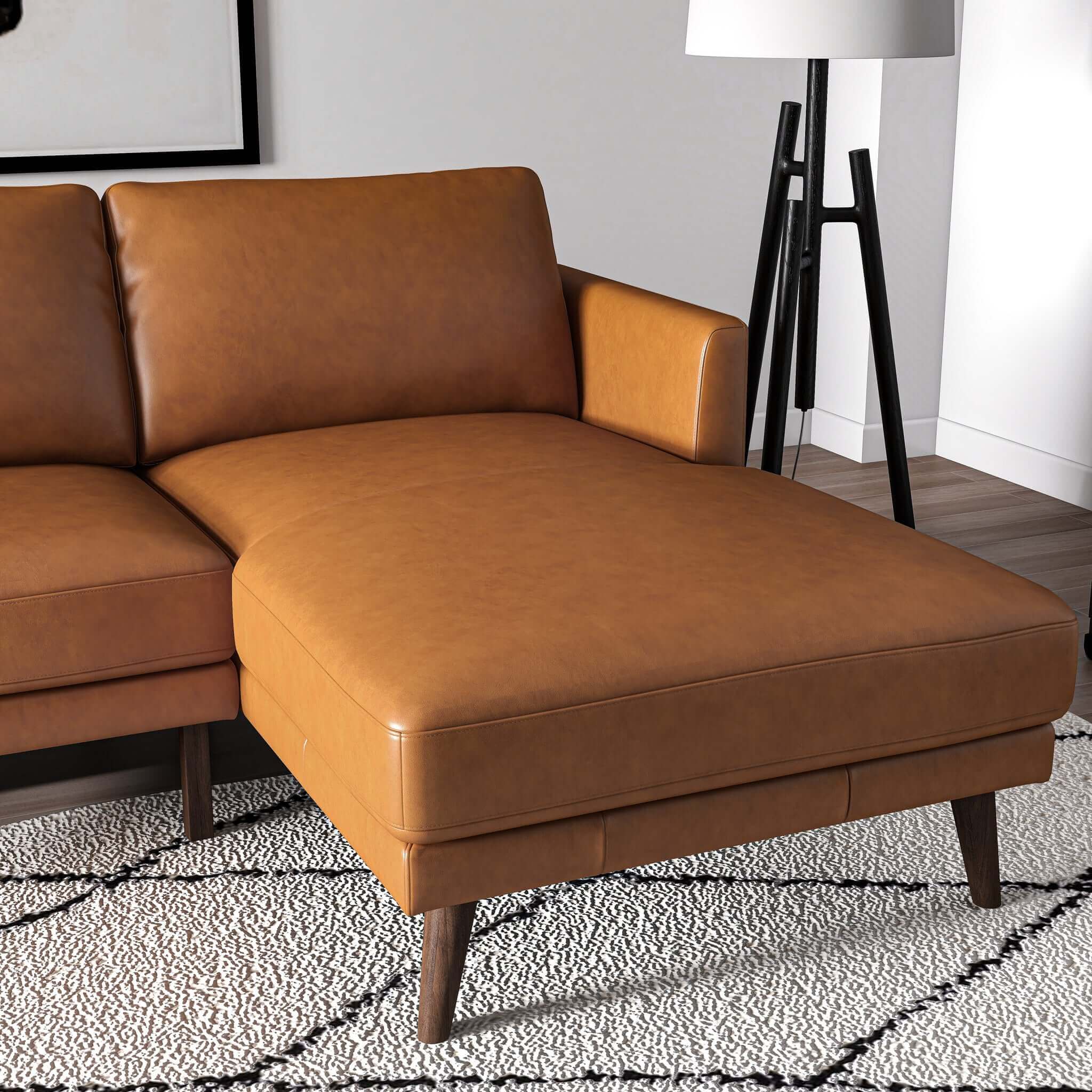 Lore  L-Shaped Genuine Leather Sectional In Tan Right Facing - Image 5
