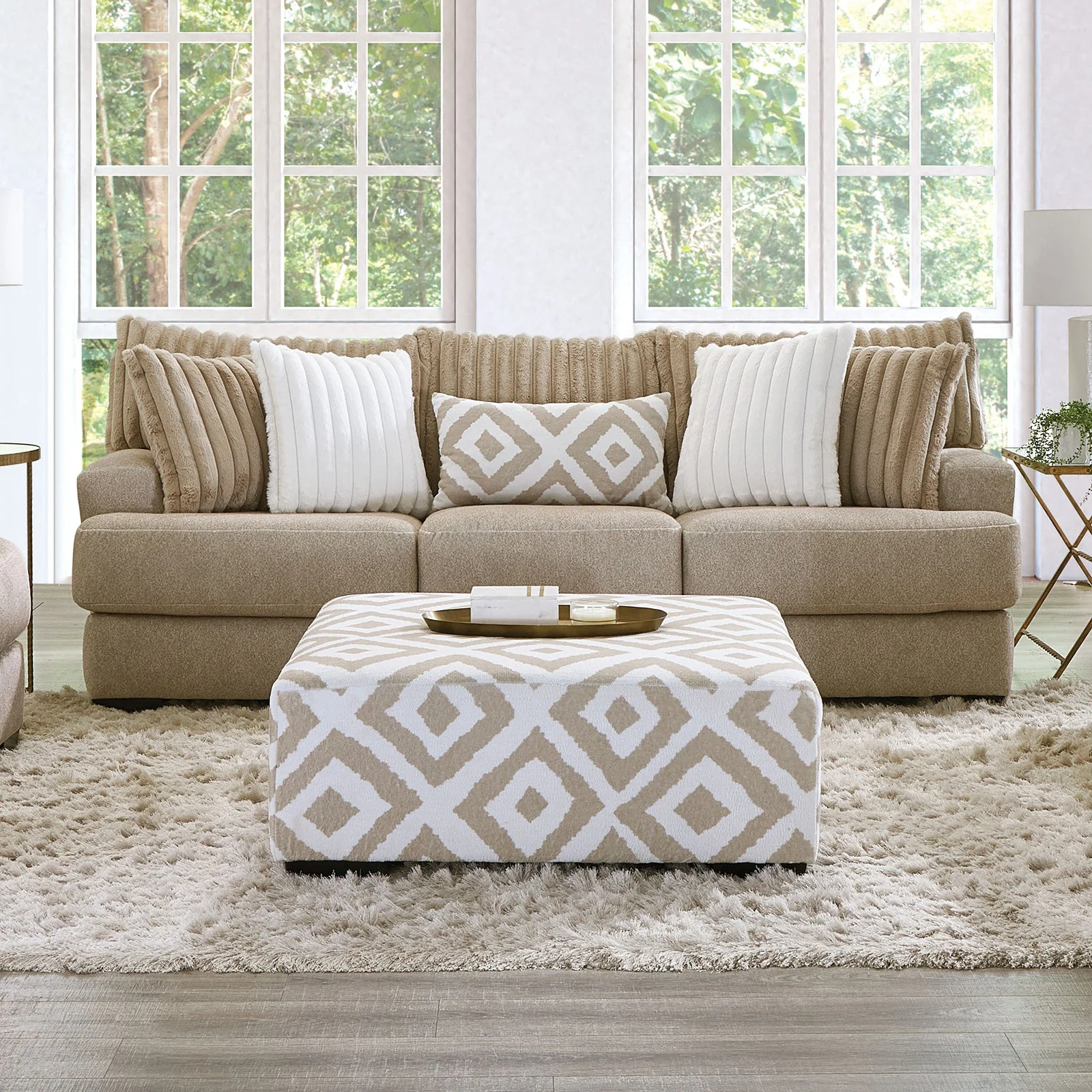 Loughlin Light Brown/Ivory Ottoman - Image 3
