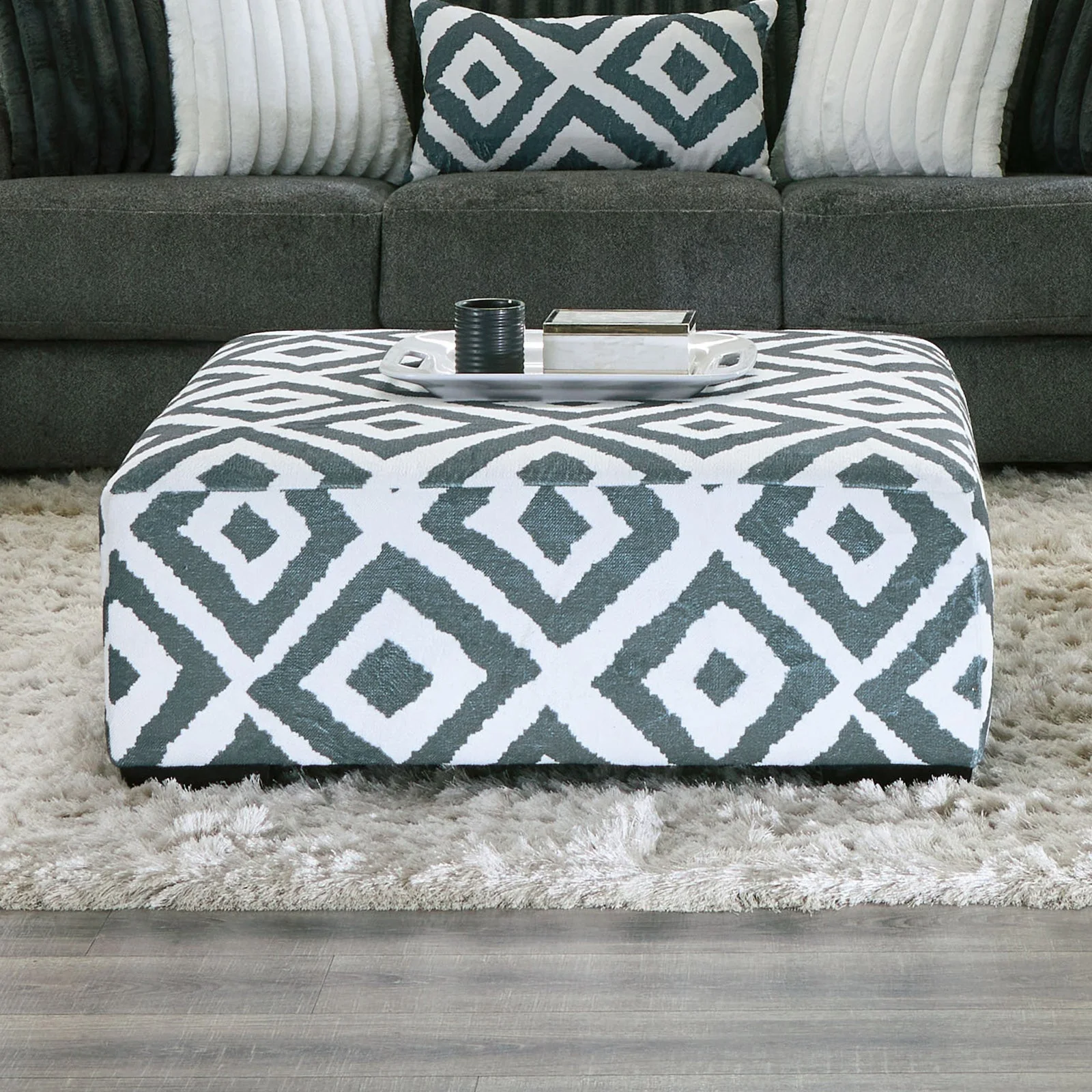 Loughton Gun Metal/Ivory Ottoman - Image 2