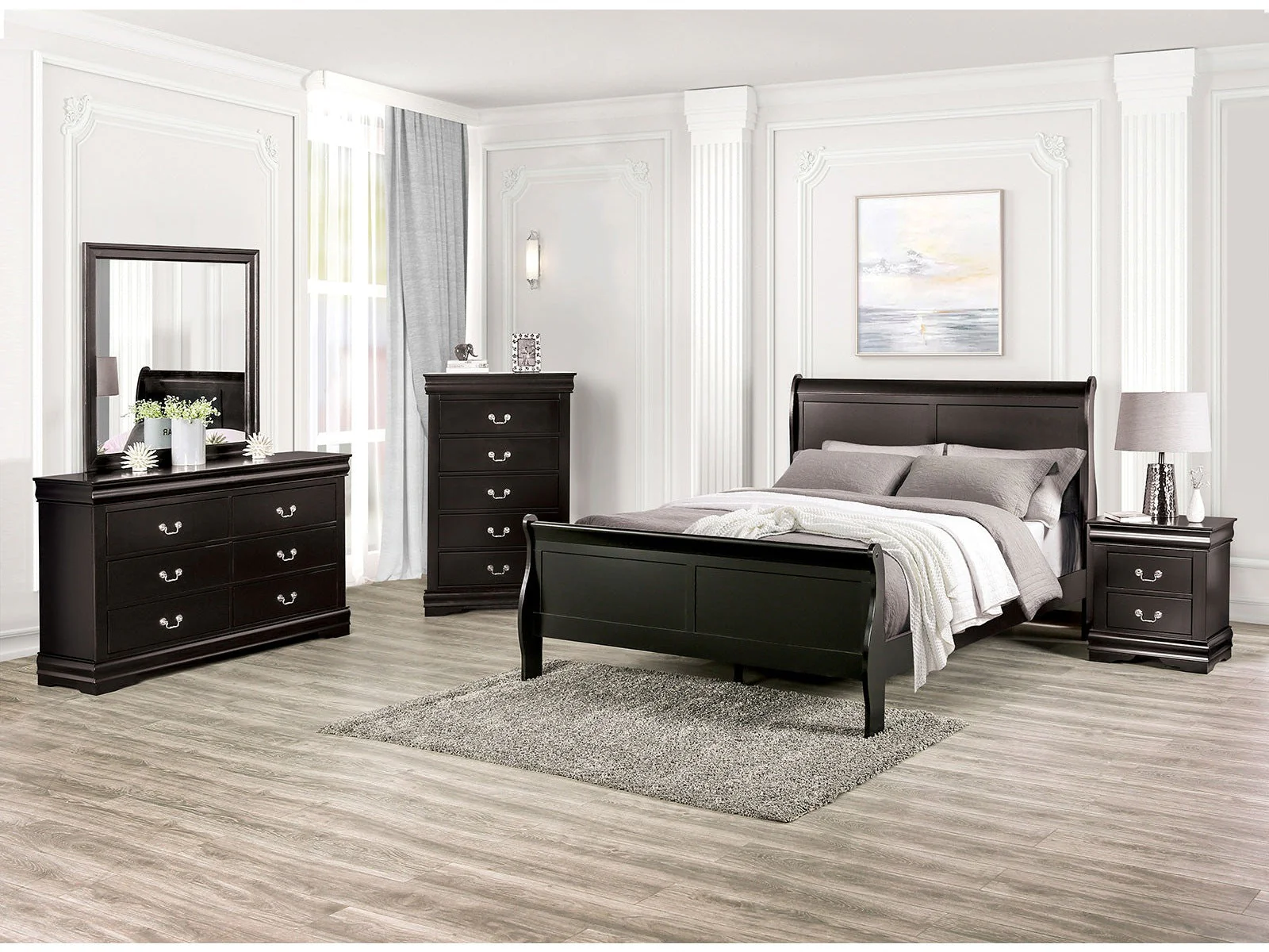 Louis Philippe Black 5 Pc. Queen Bedroom Set w/ 2NS