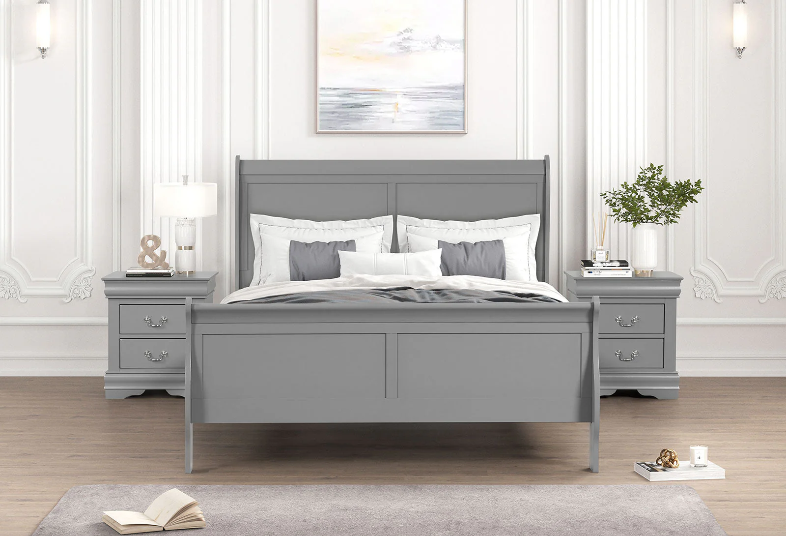 Louis Philippe Gray 5 Pc. Queen Bedroom Set w/ 2NS - Image 7