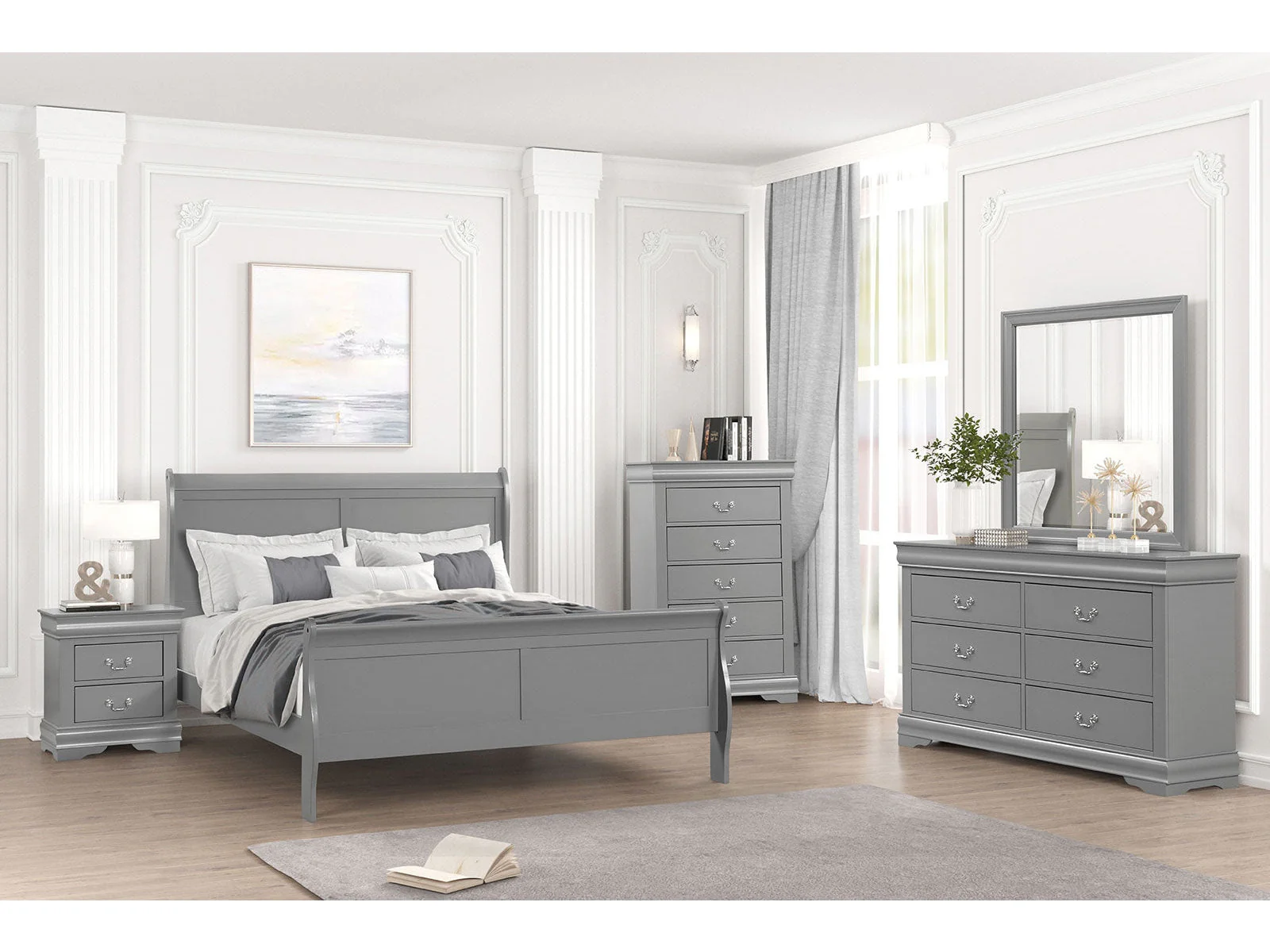 Louis Philippe Gray 5 Pc. Queen Bedroom Set w/ Chest
