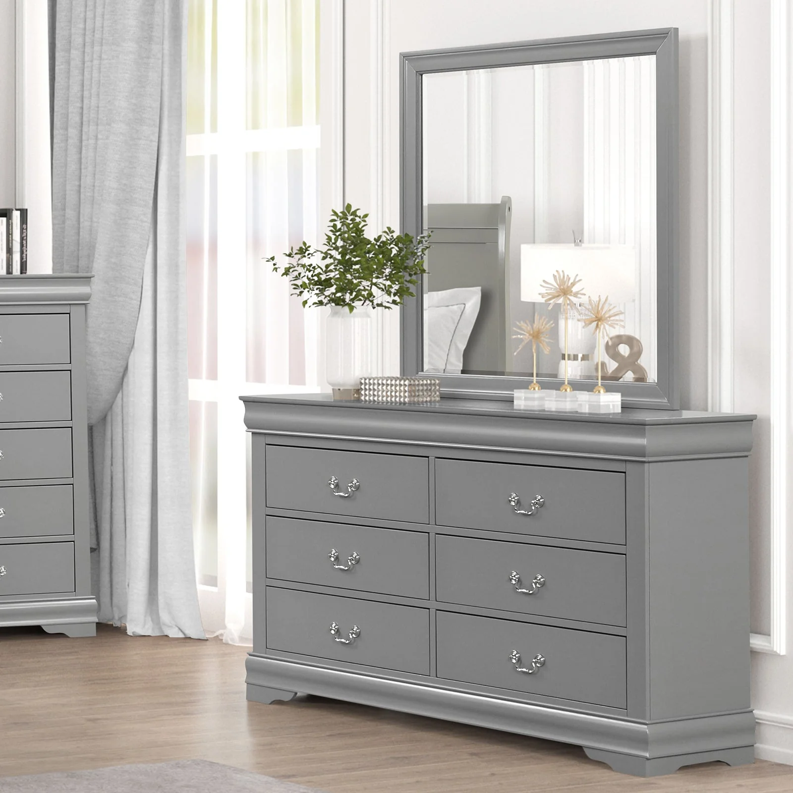 Louis Philippe Gray 5 Pc. Queen Bedroom Set w/ Chest - Image 5