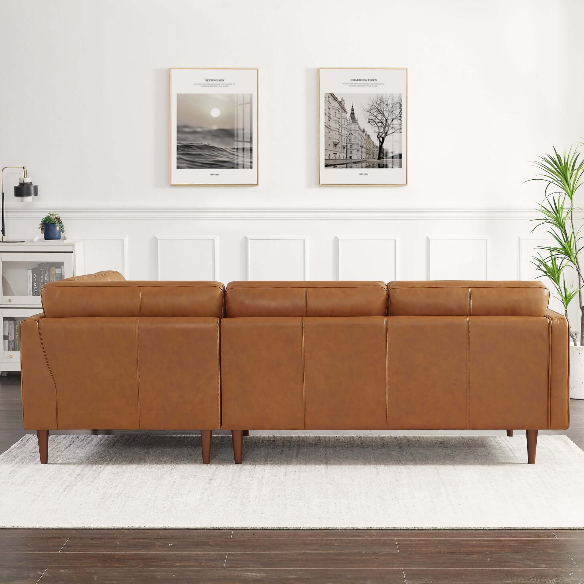 Lucco Genuine Leather Sectional In Cognac Tan Left Facing - Image 3