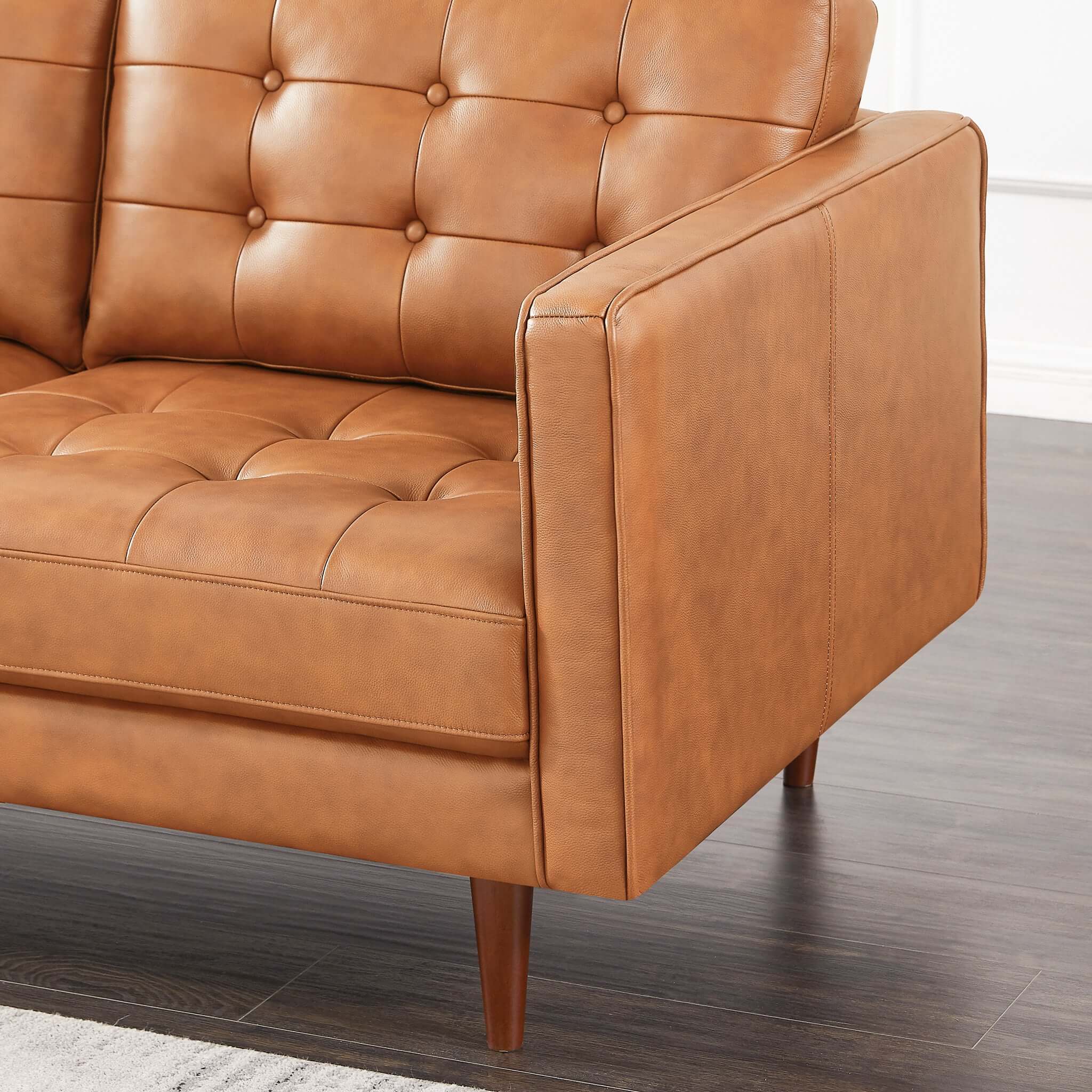 Lucco Genuine Leather Sectional In Cognac Tan Left Facing - Image 4