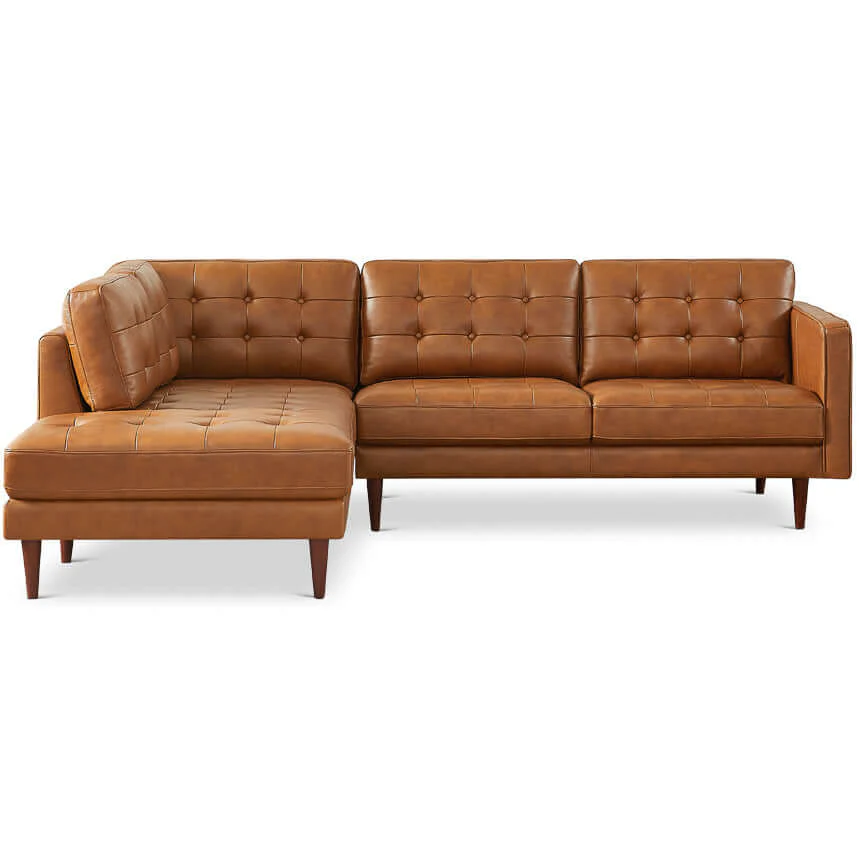 Lucco Genuine Leather Sectional In Cognac Tan Left Facing - Image 5