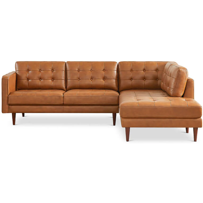 Lucco  Genuine Leather Sectional In Cognac Tan Right Facing - Image 5
