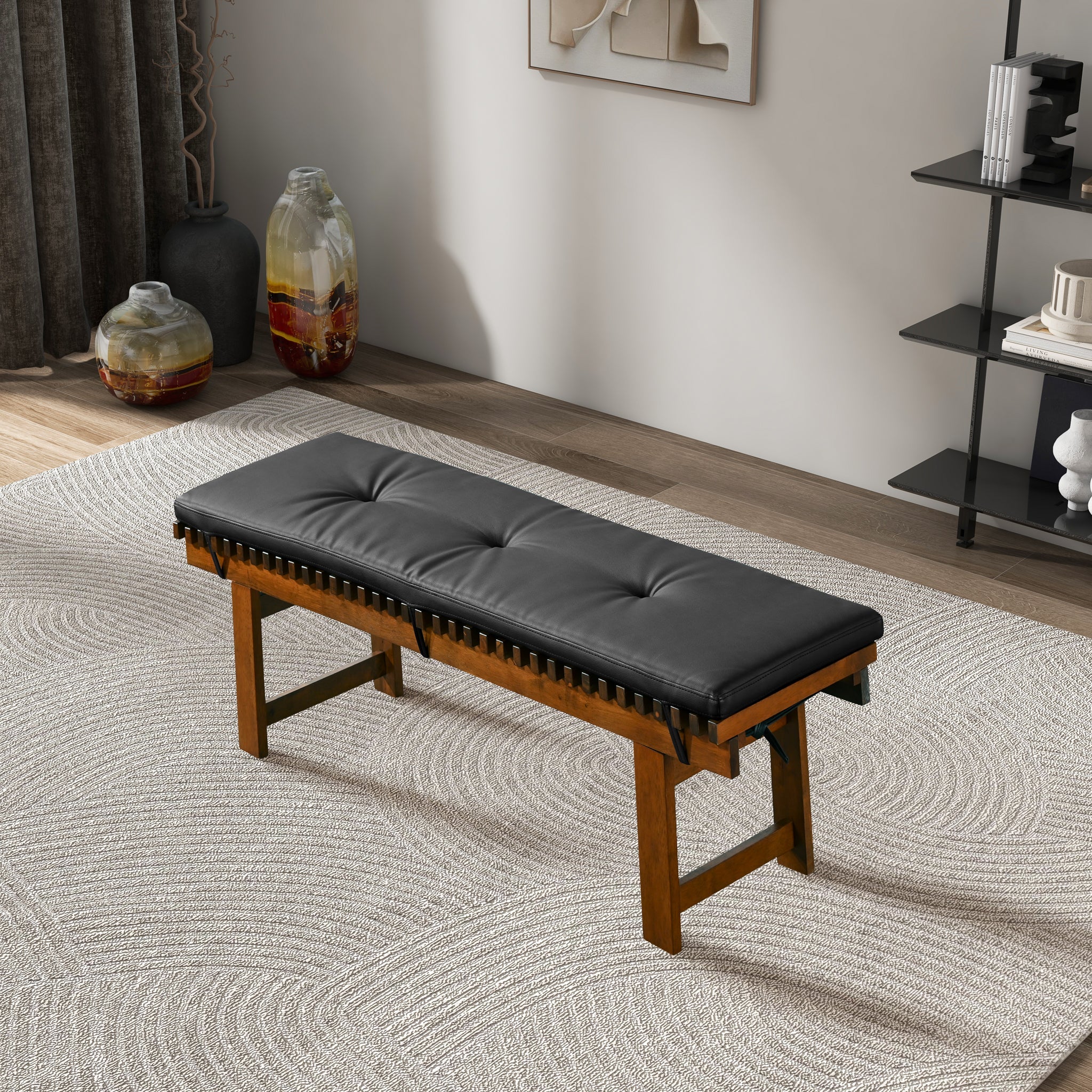 Lucia Bench in Black PU Leather - Image 4
