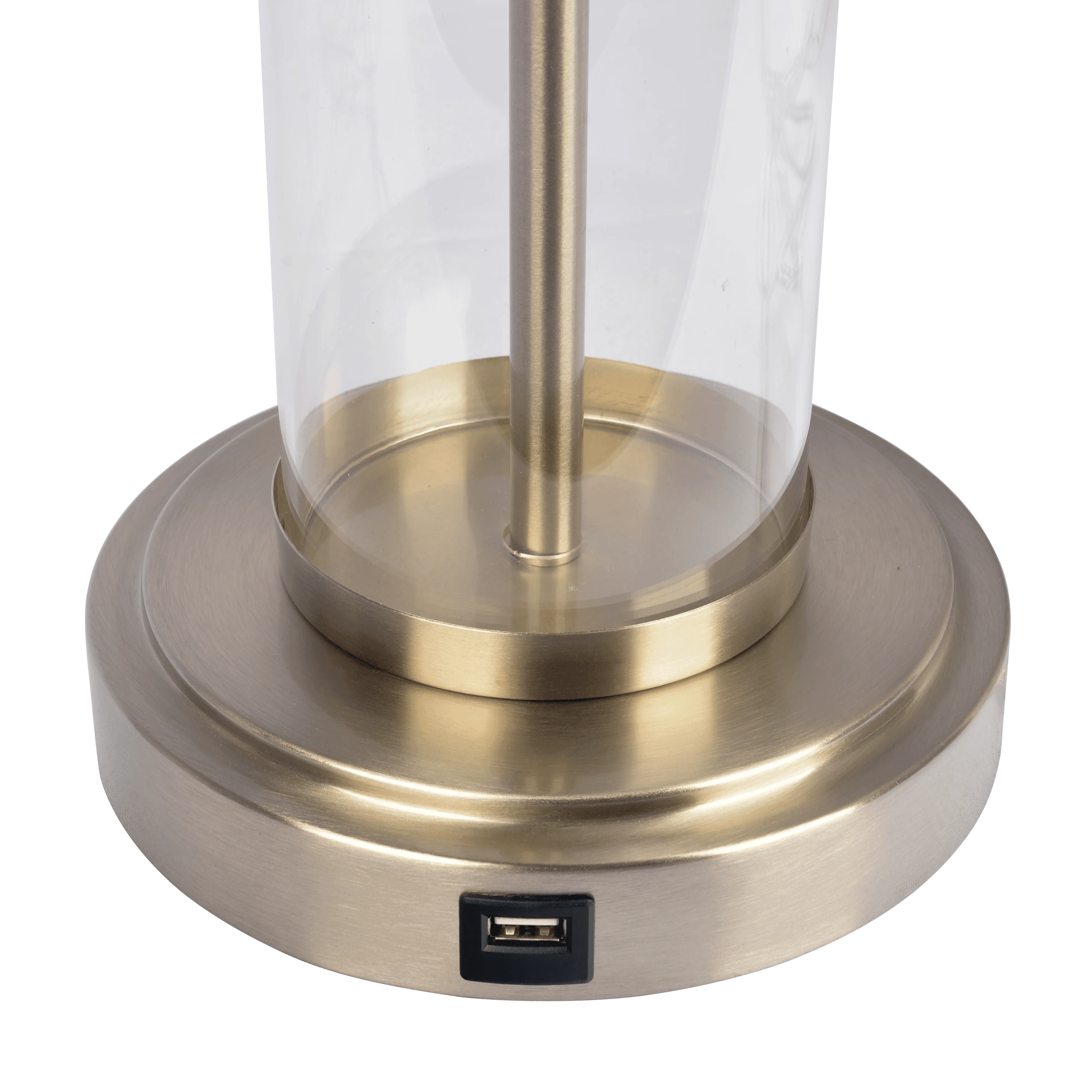 Luna Brushed Nickel Table Lamp with On/Off Switch Clear Glass Body Metal Base - Image 4