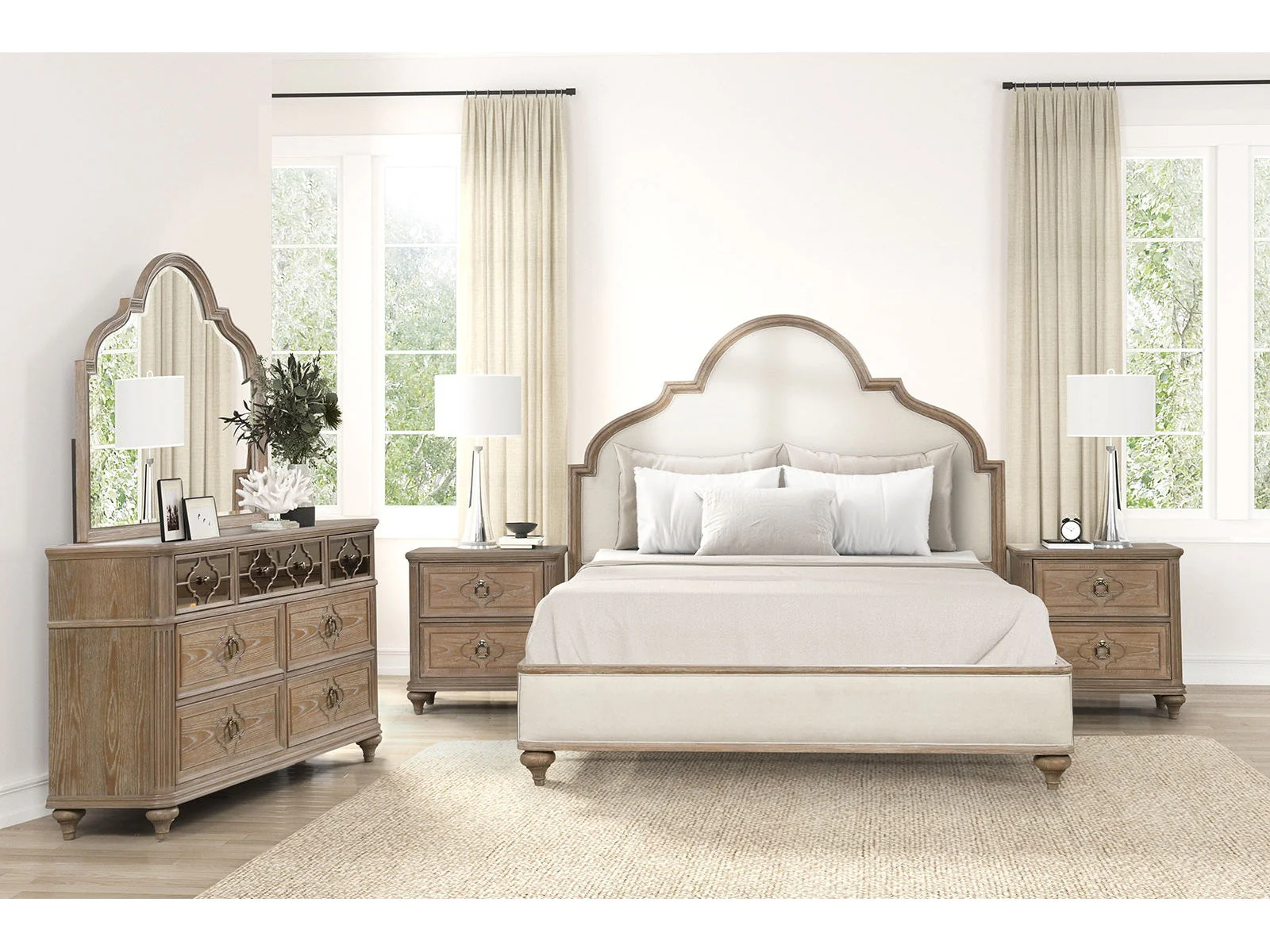 Lyris Rustic Oak Queen 5 Piece Bedroom Set w/2 Nightstands