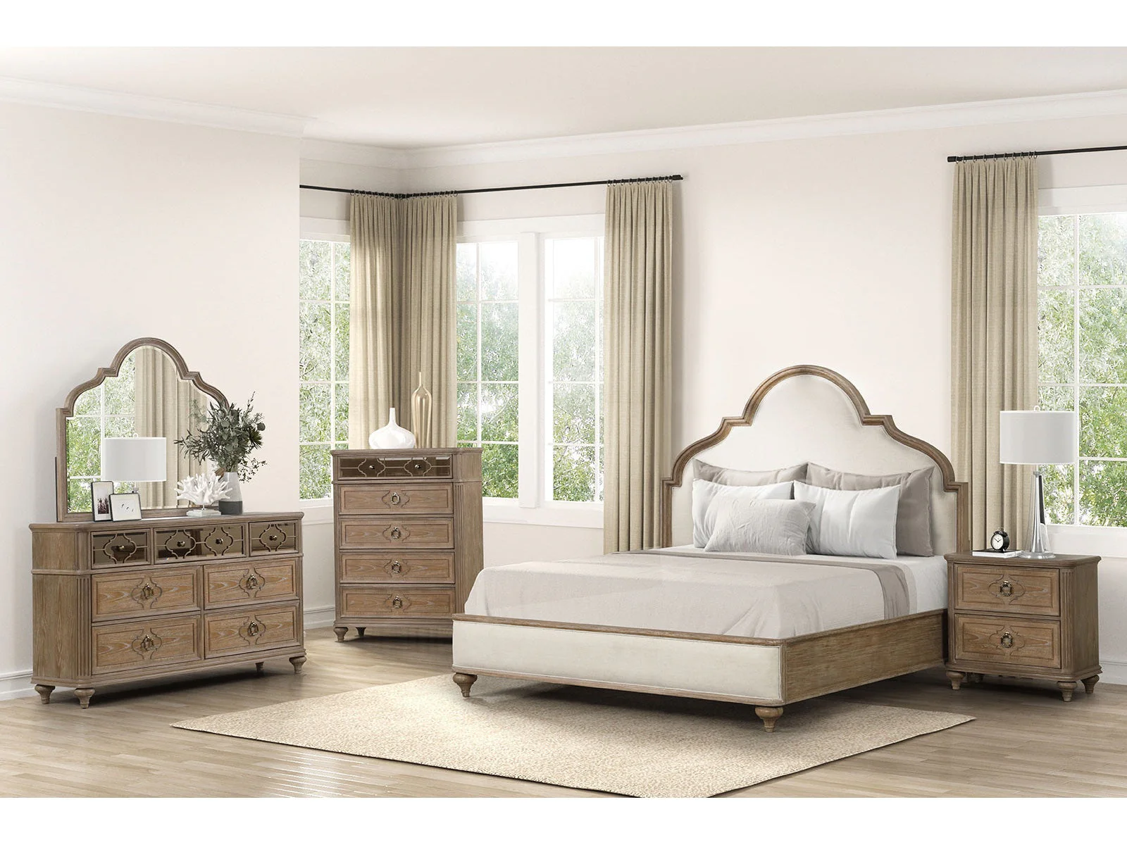 Lyris Rustic Oak Queen 5 Piece Bedroom Set w/Chest