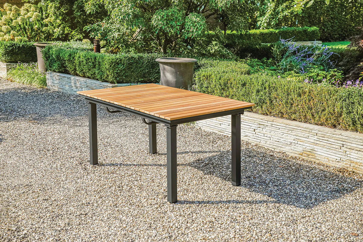 Mackay Gun Metal/Beige/Natural Teak 7 Pc. Patio Dining Set w/ 2 Ottomans - Image 5