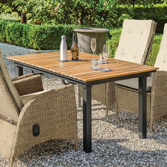 Mackay Gun Metal & Natural Teak Outdoor Dining Table w/ Butterfly Leaf - Image 8