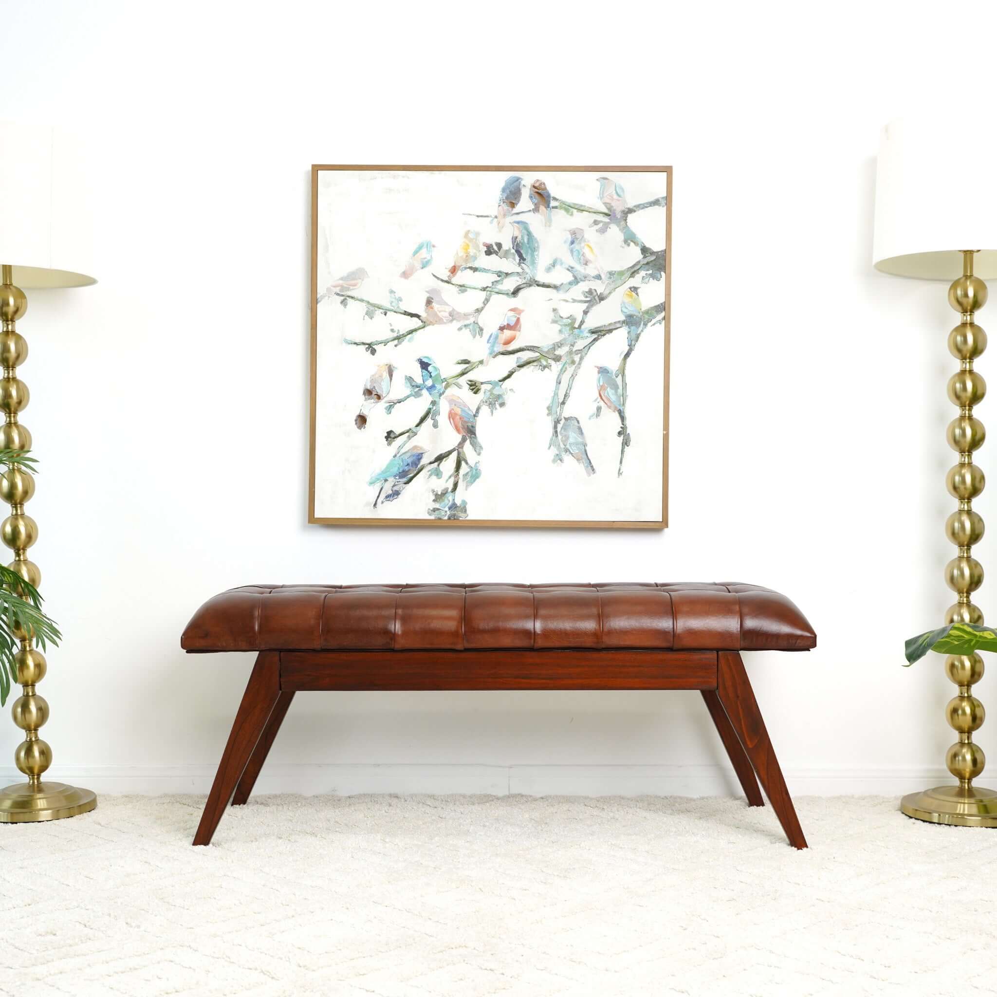 Maja Mid Century Modern Tan Leather Bench - Image 3
