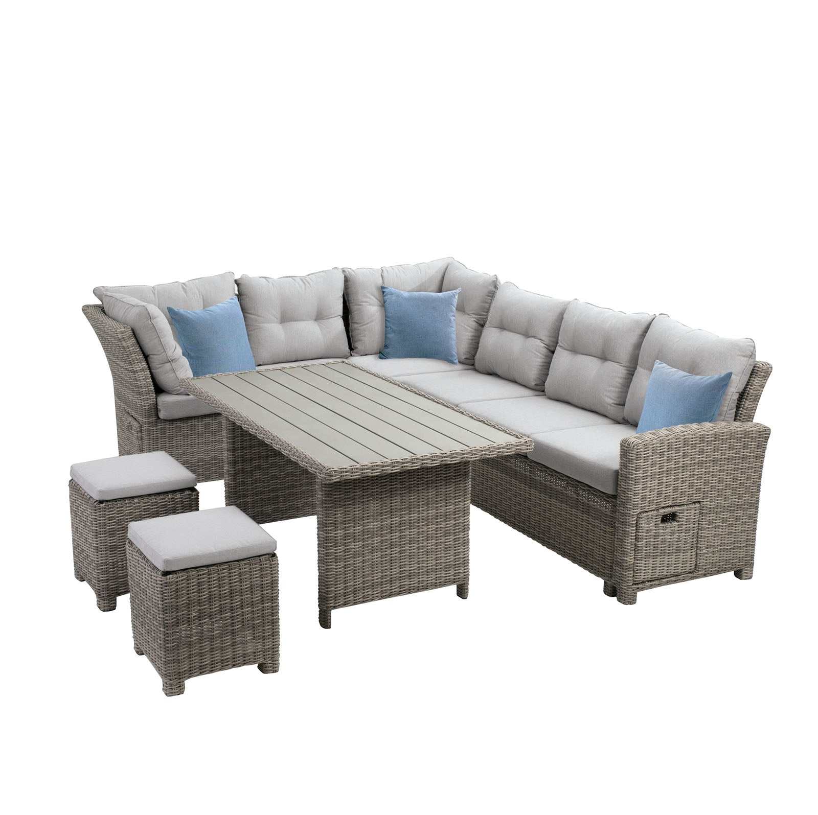 Malia Gray Sectional Set w/ Table & Bench(2 x Ottomans) - Image 2