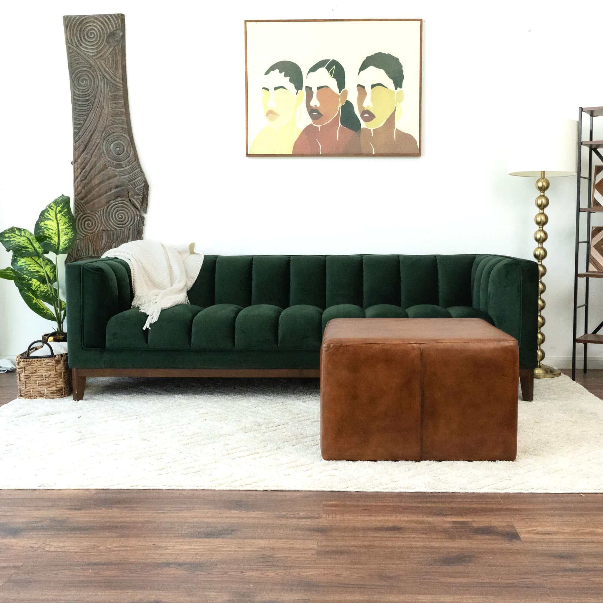 Mallory Mid-Century Square Genuine Leather Upholstered Ottoman In Tan 27.5" - Image 3