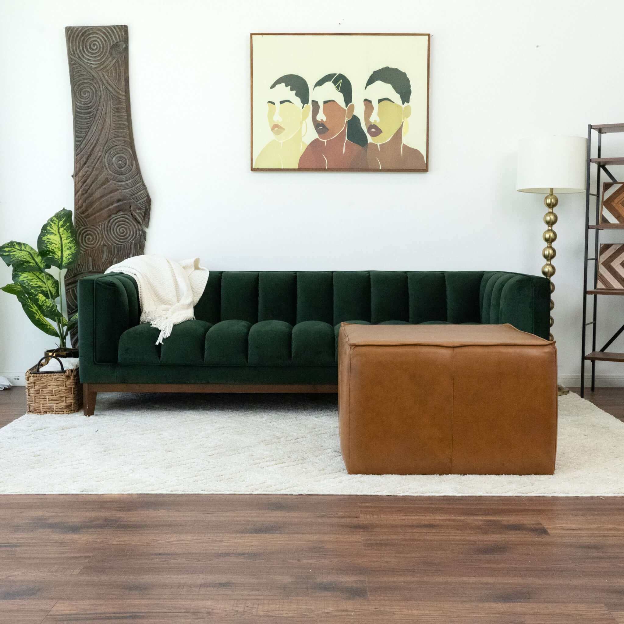 Mallory Mid-Century Square Genuine Leather Upholstered Ottoman In Tan 27.5" - Image 6
