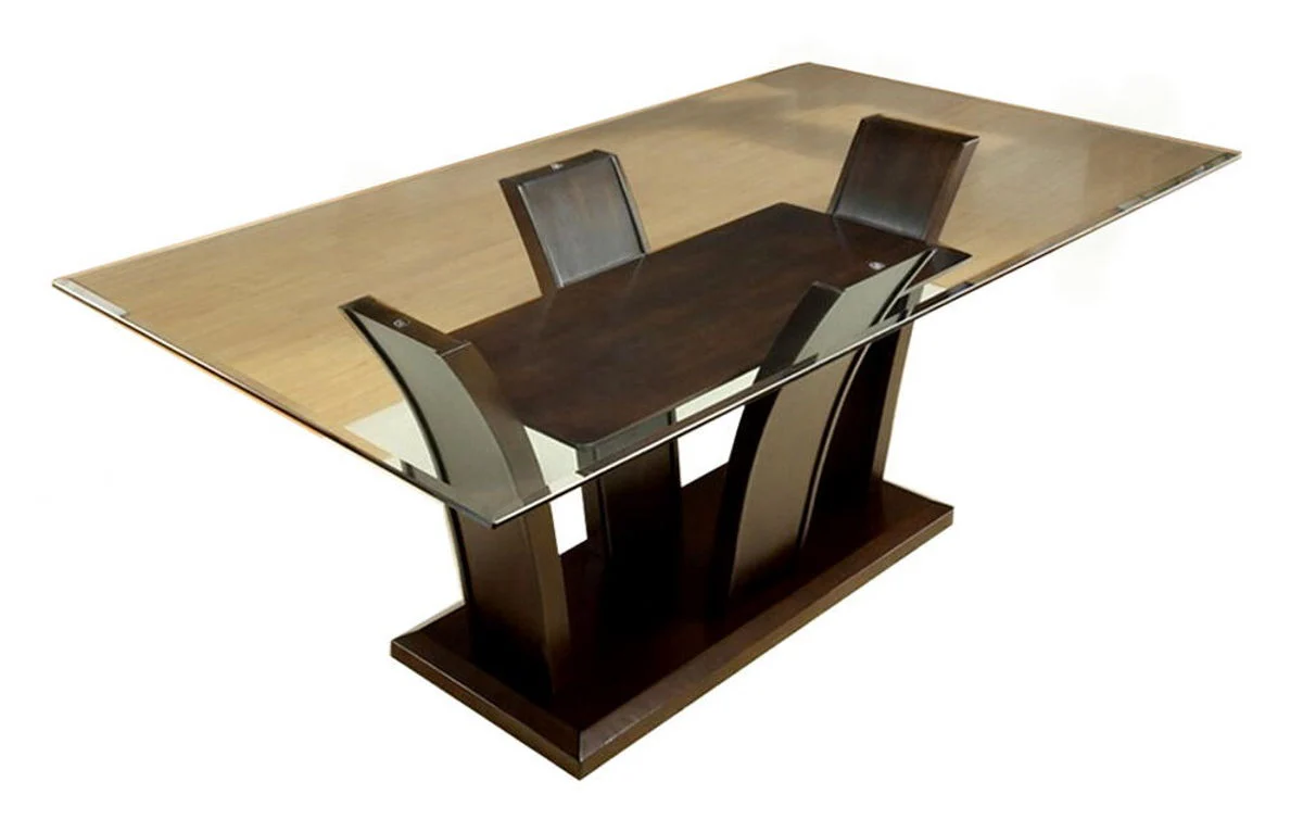 Manhattan Brown Cherry Glass Top Dining Table - Image 2