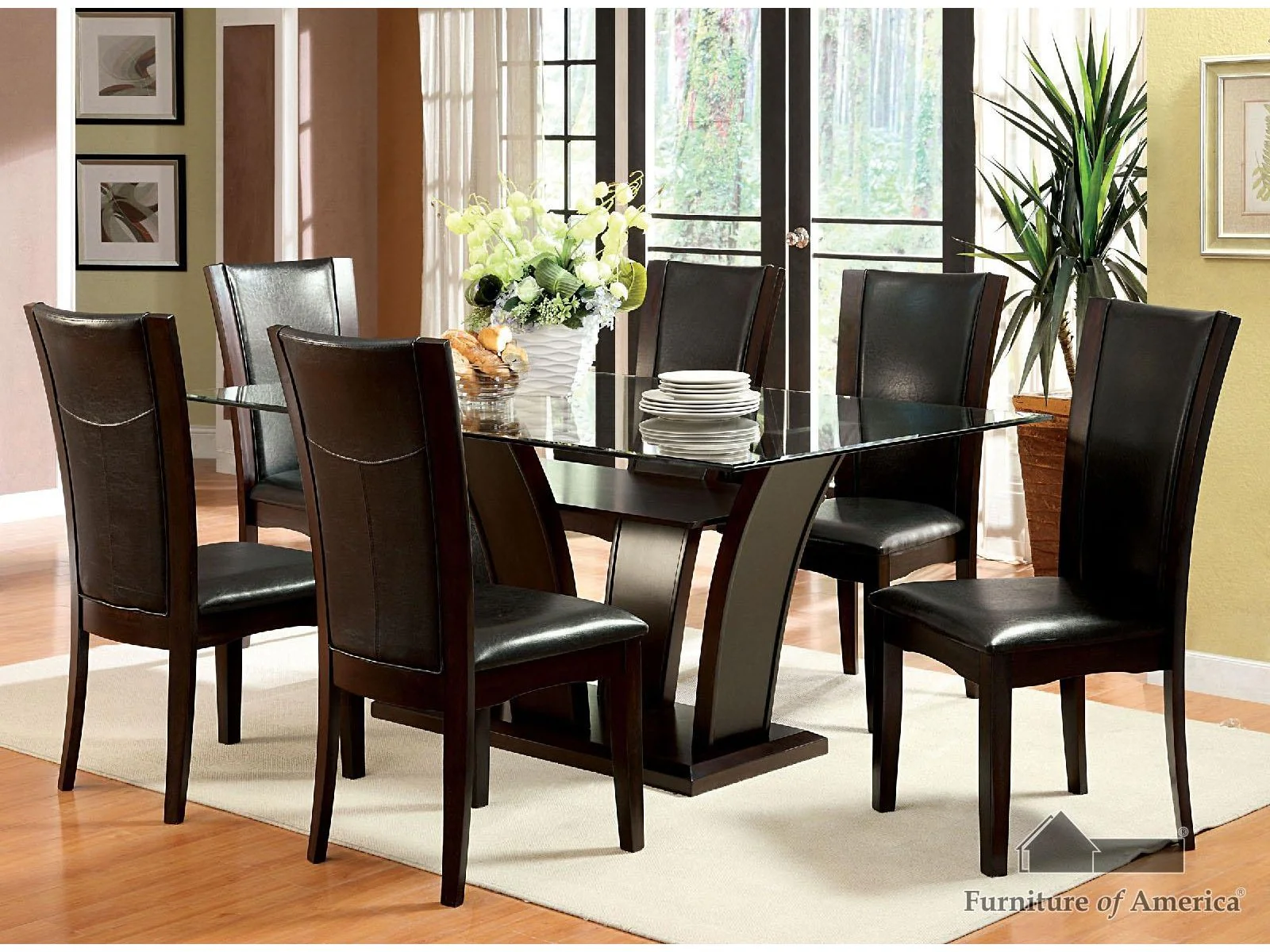 Manhattan Brown Cherry Glass Top Dining Table - Image 4