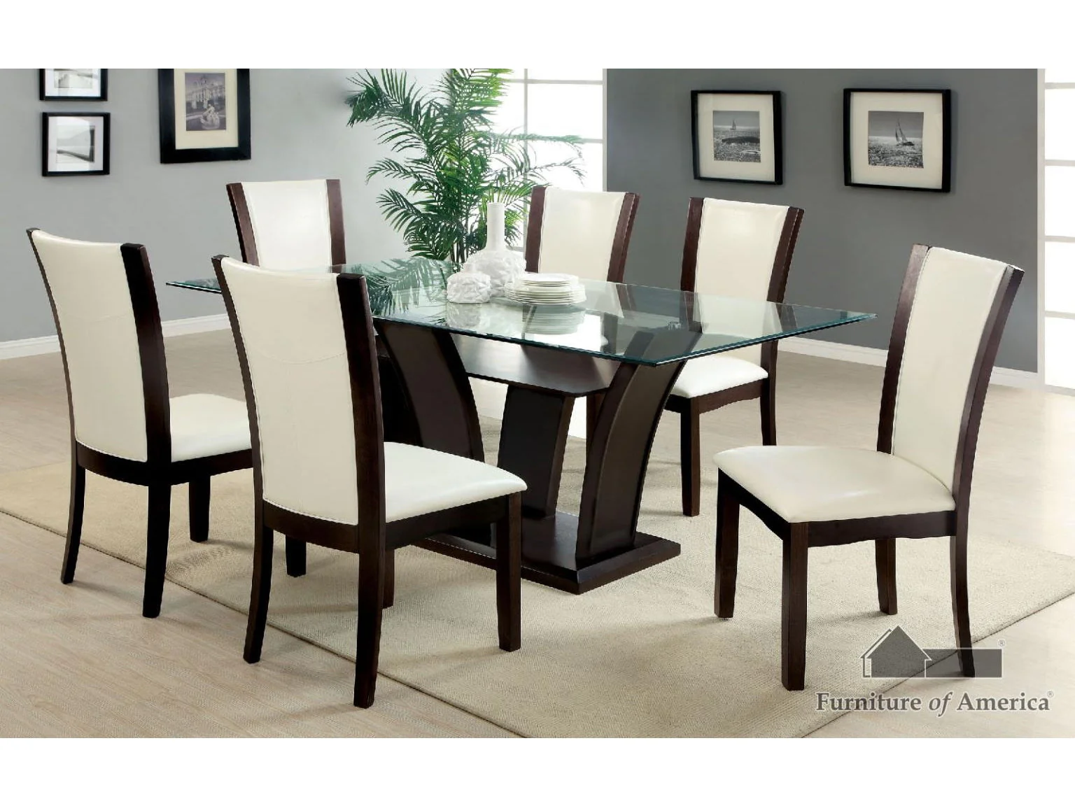 Manhattan Dark Cherry/White 7 Piece Dining Set