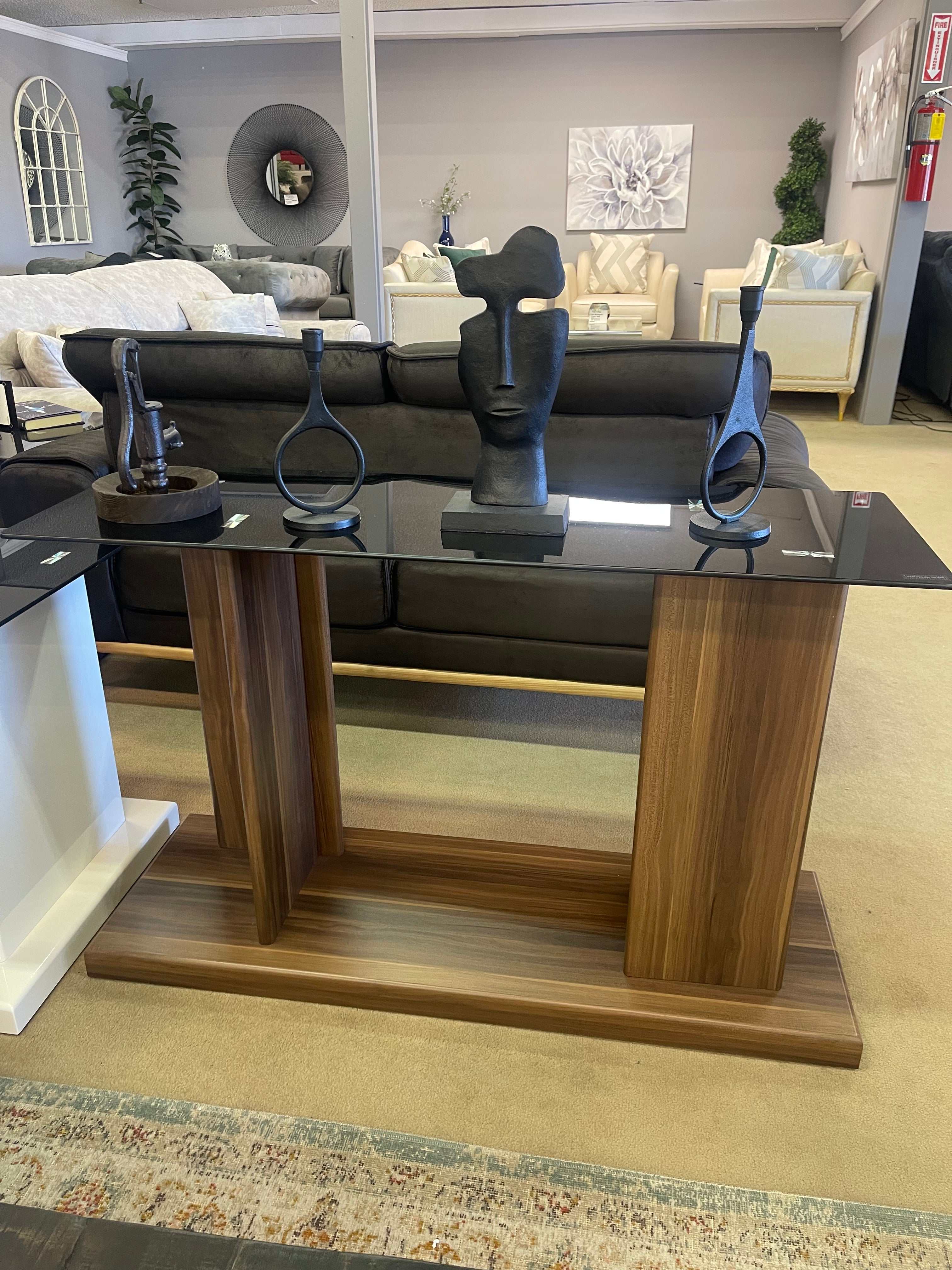 Mannedorf Dark Walnut & Black Glass Top Sofa Table - Image 3