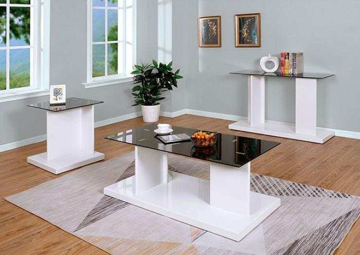 Mannedorf White & Black Glass Top Sofa Table - Image 2