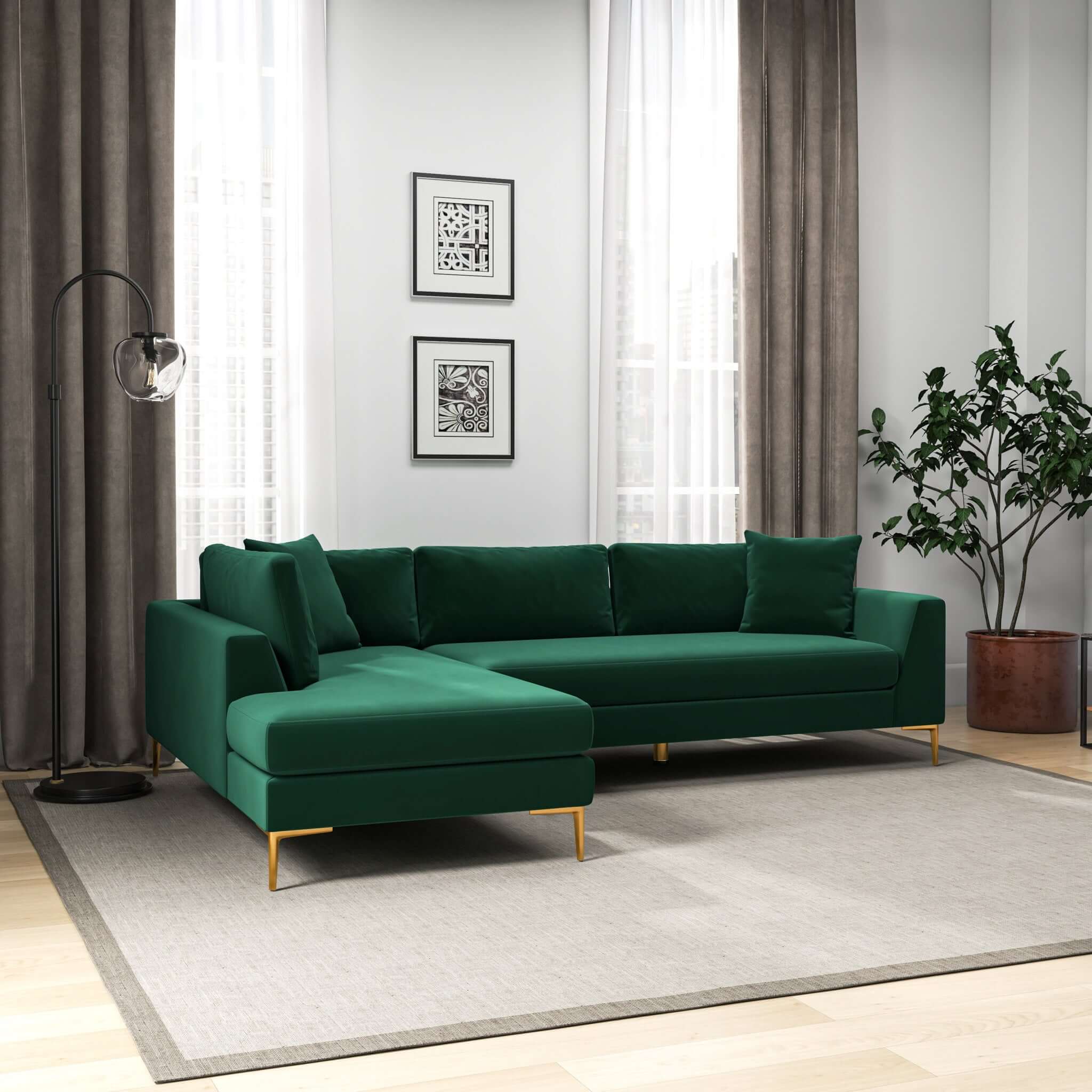 Mano  L-Shaped Velvet Sectional Sofa In Green Left Facing - Image 4