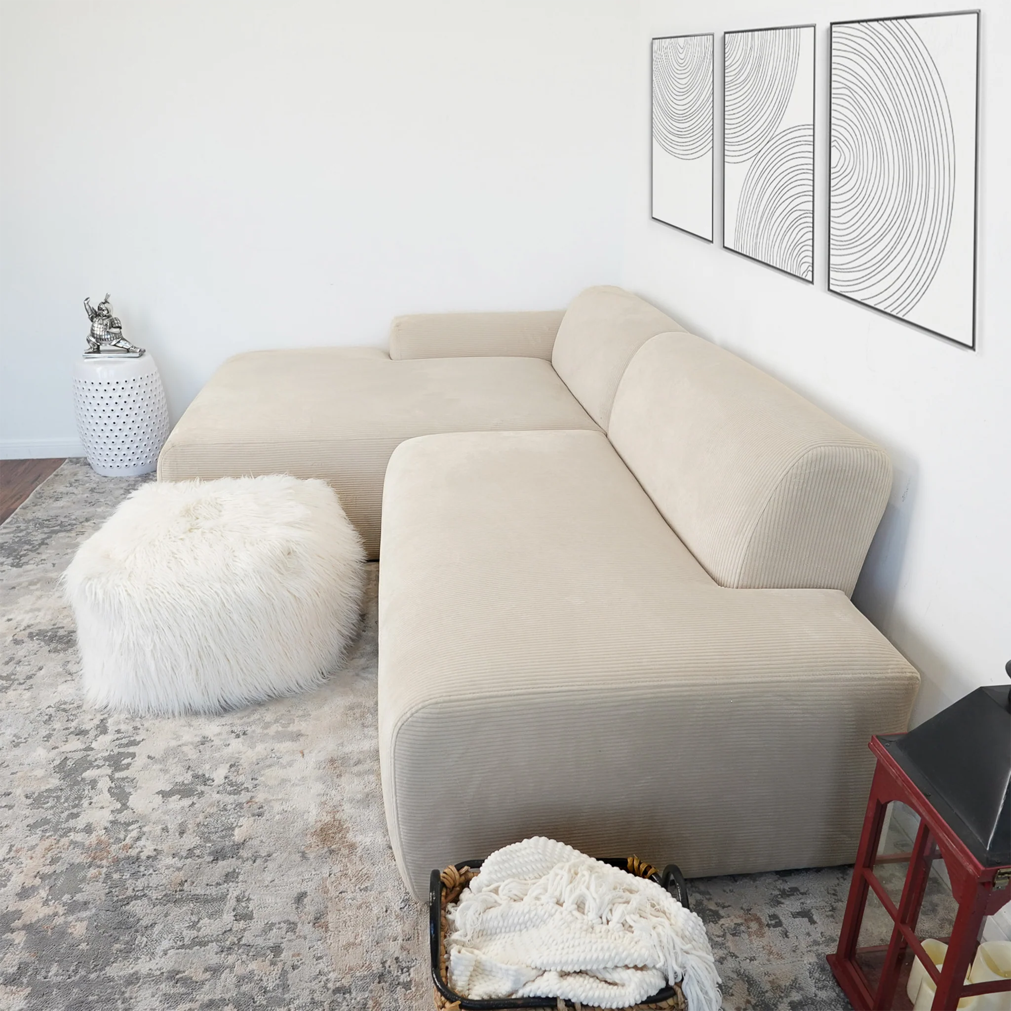 Mar Sectional Cream Corduroy Sofa(Left Facing) - Image 5