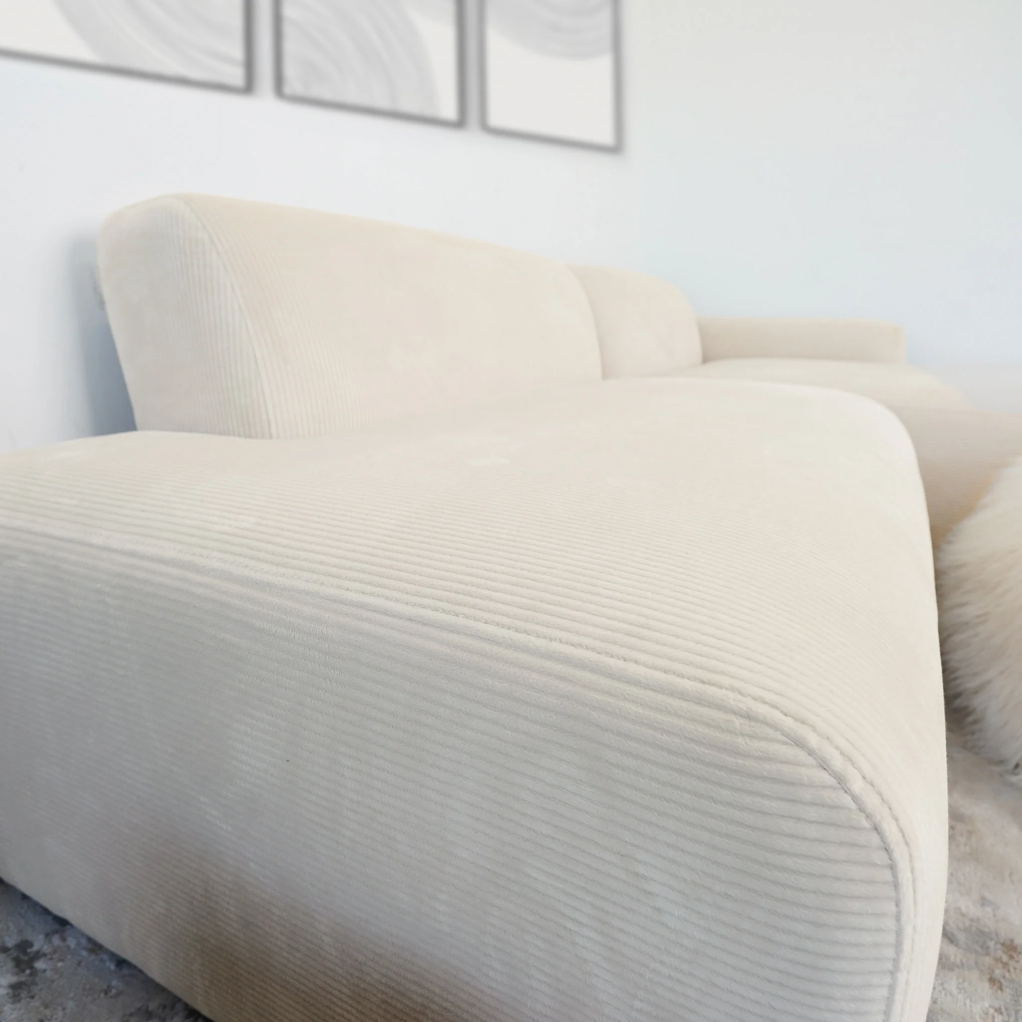 Mar Sectional Cream Corduroy Sofa (Right Facing) - Image 2