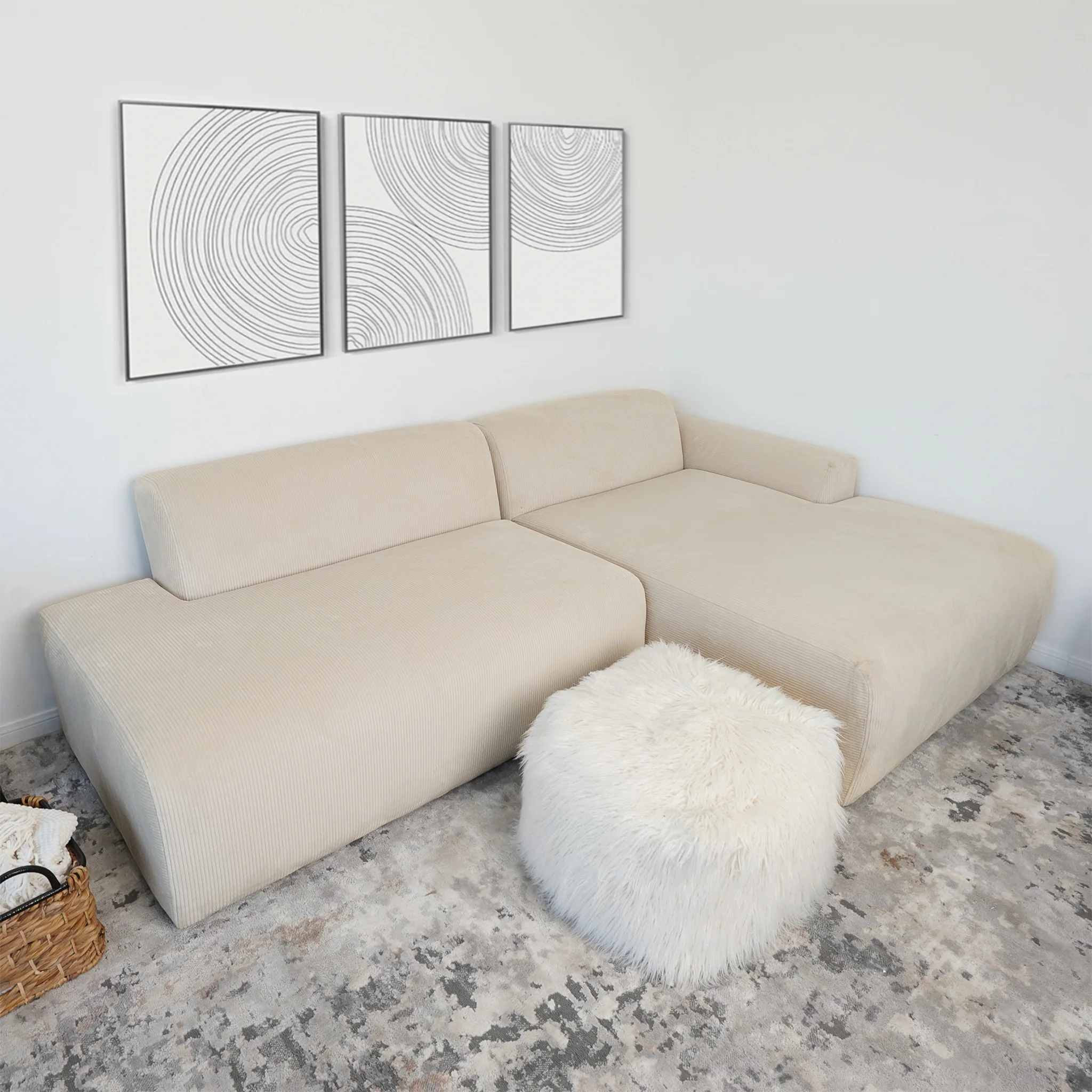 Mar Sectional Cream Corduroy Sofa (Right Facing) - Image 4