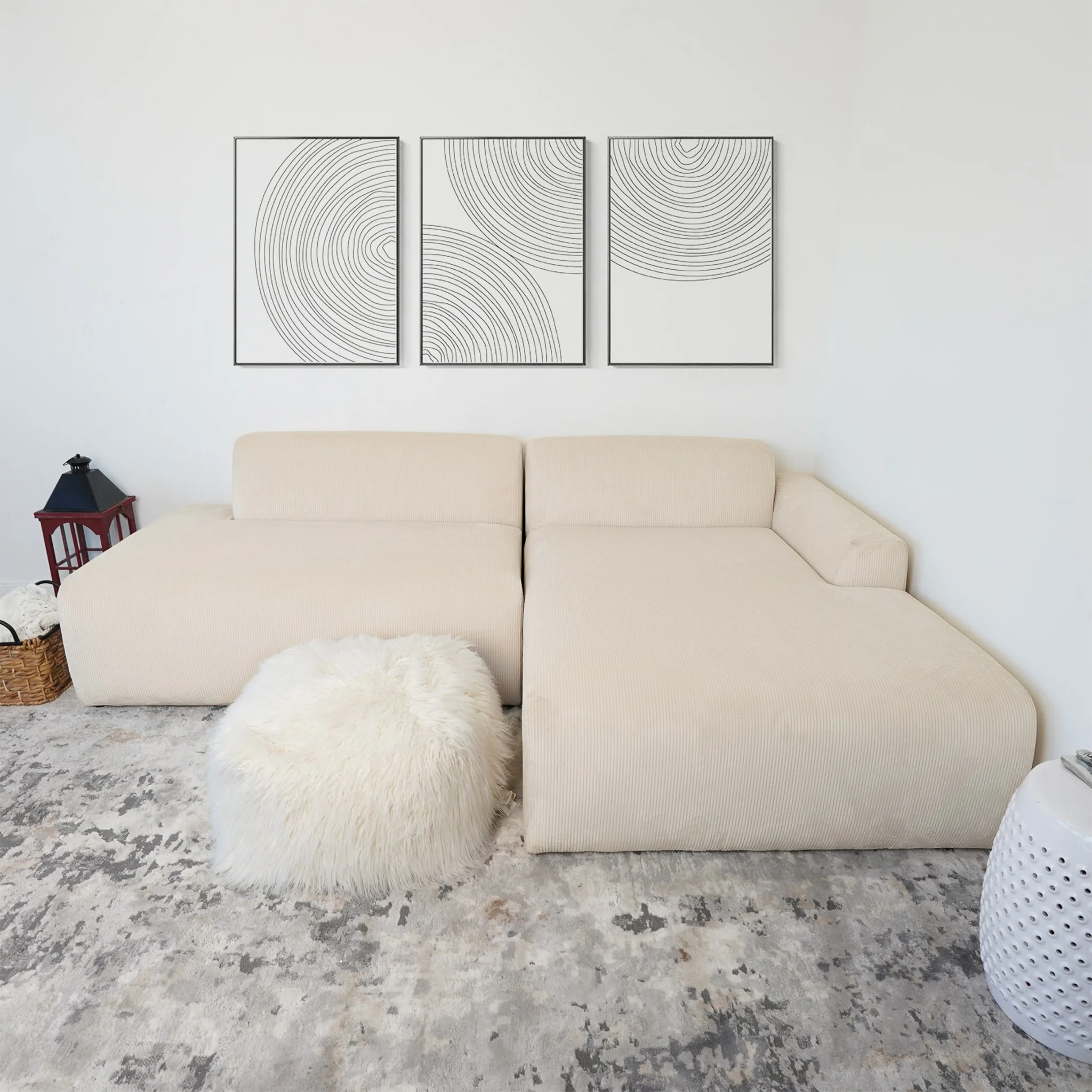 Mar Sectional Cream Corduroy Sofa (Right Facing) - Image 5