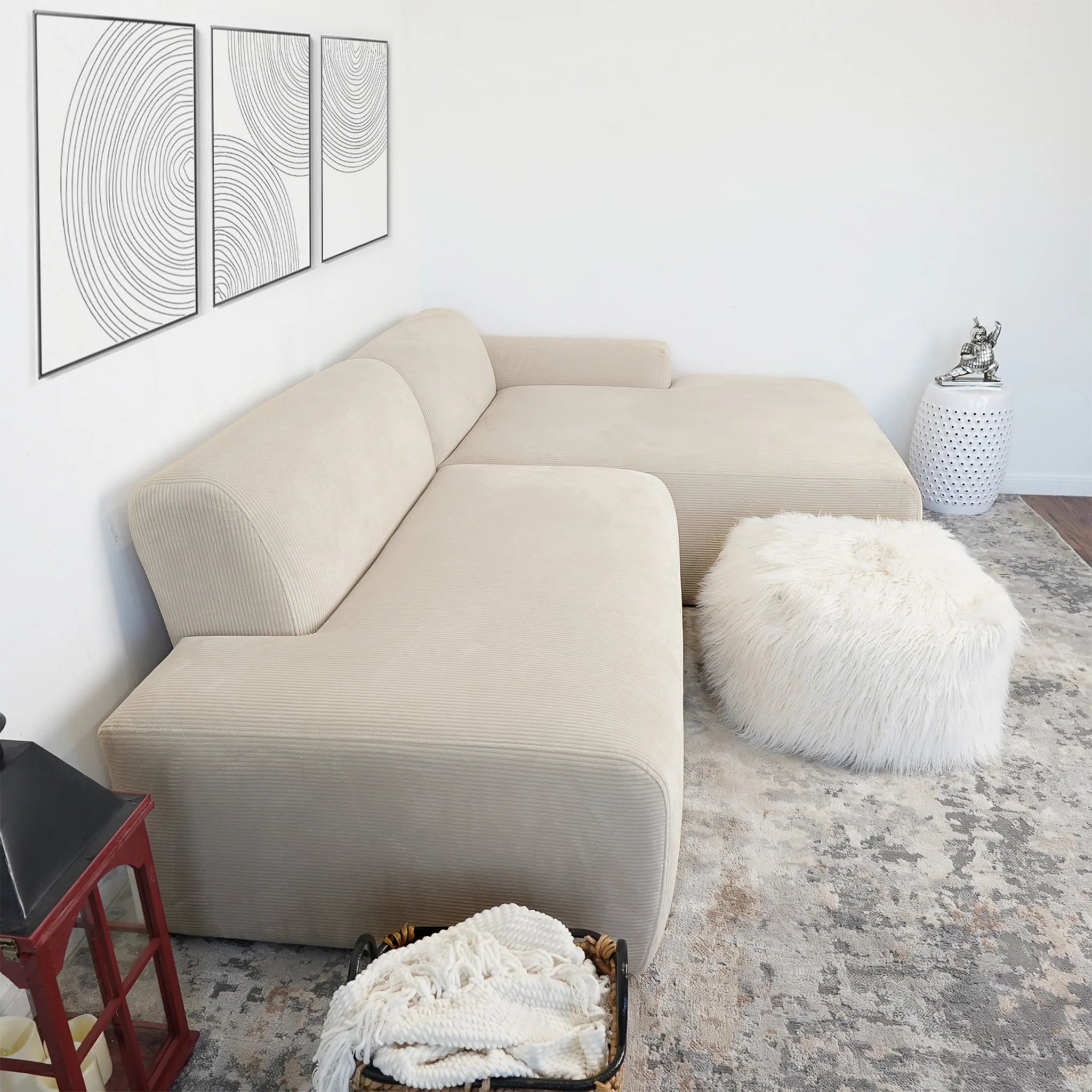 Mar Sectional Cream Corduroy Sofa (Right Facing) - Image 6