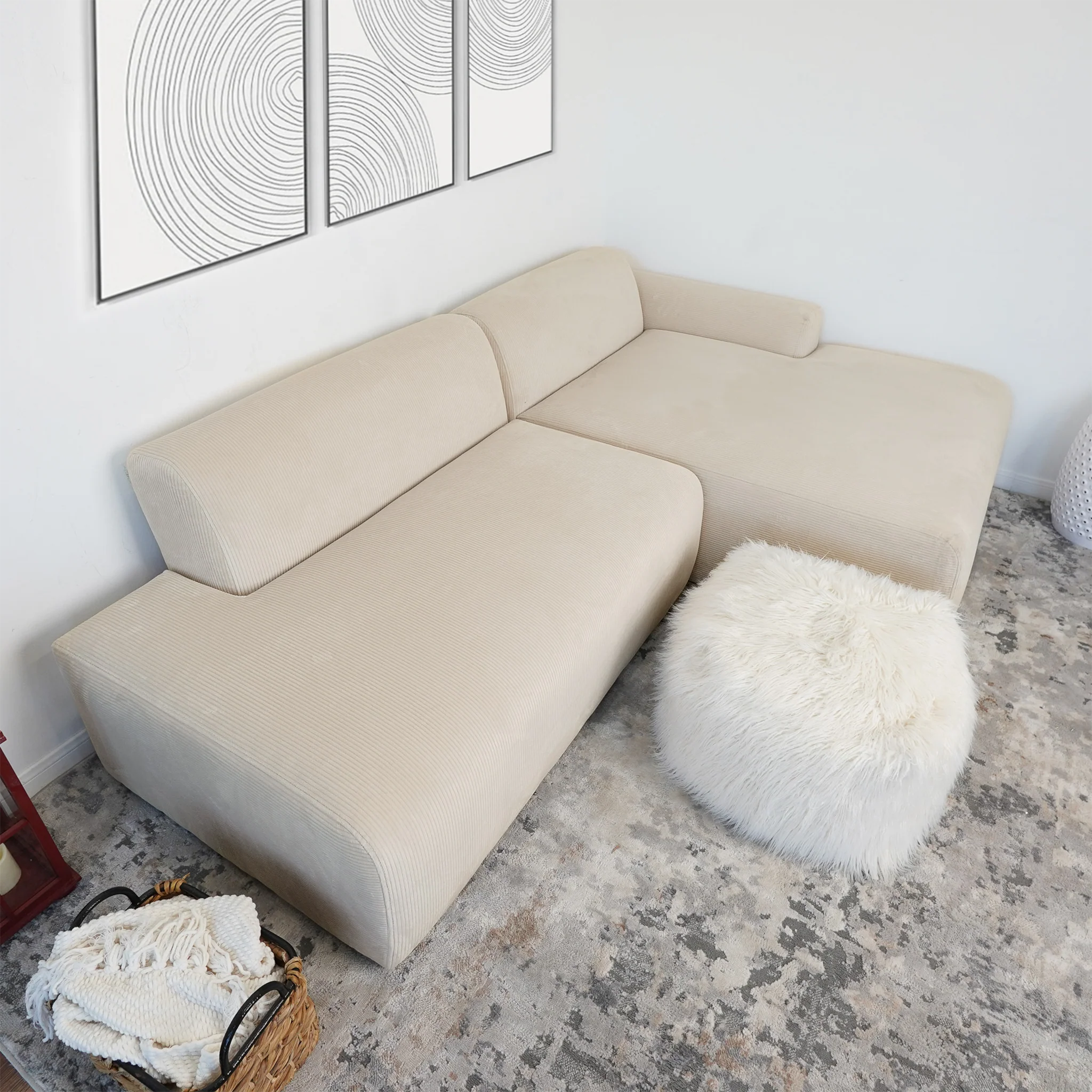 Mar Sectional Cream Corduroy Sofa (Right Facing) - Image 7