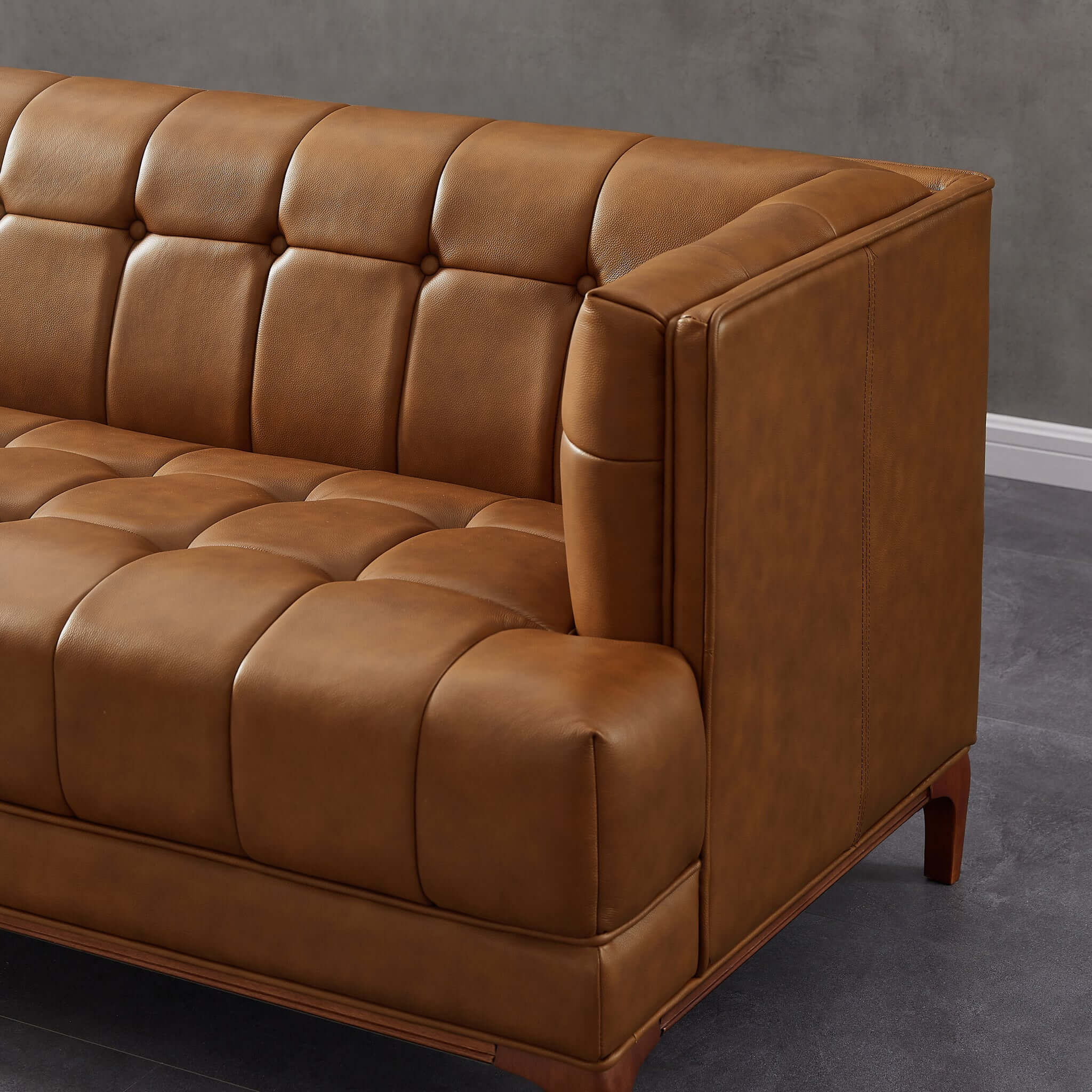 Mara Tufted Cognac Leather Sofa - Image 5