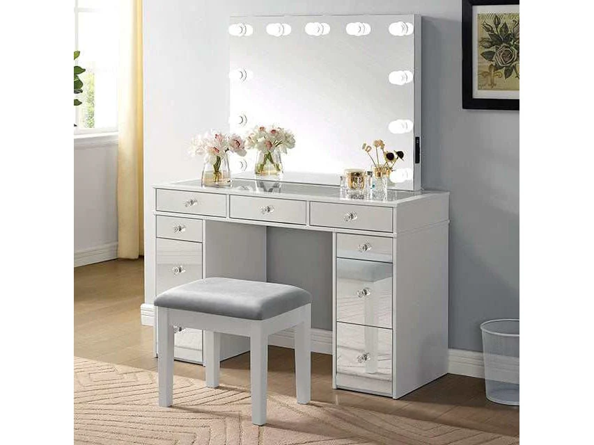 Margret White/Gray Vanity Set
